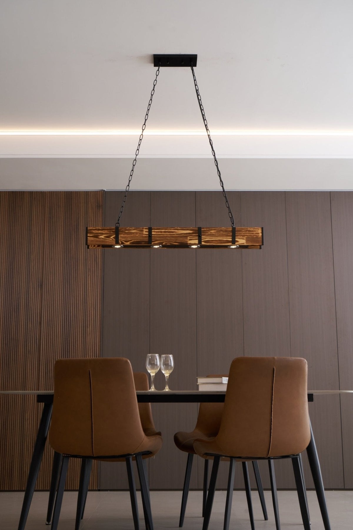 Aldelena Chandelier Pleva Linear Natural Wood