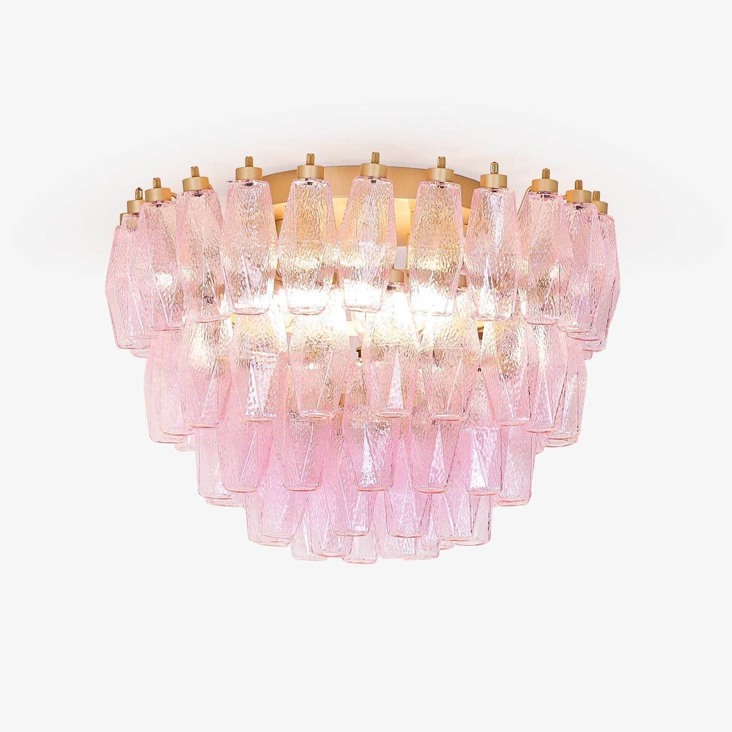Celelaya Ceiling Lamp Poliedri Pink Murano Glass Layered Flush Mount