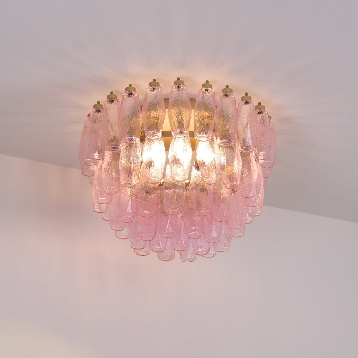 Celelaya Ceiling Lamp Poliedri Pink Murano Glass Layered Flush Mount