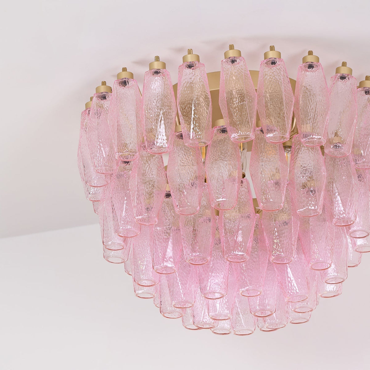 Celelaya Ceiling Lamp Poliedri Pink Murano Glass Layered Flush Mount