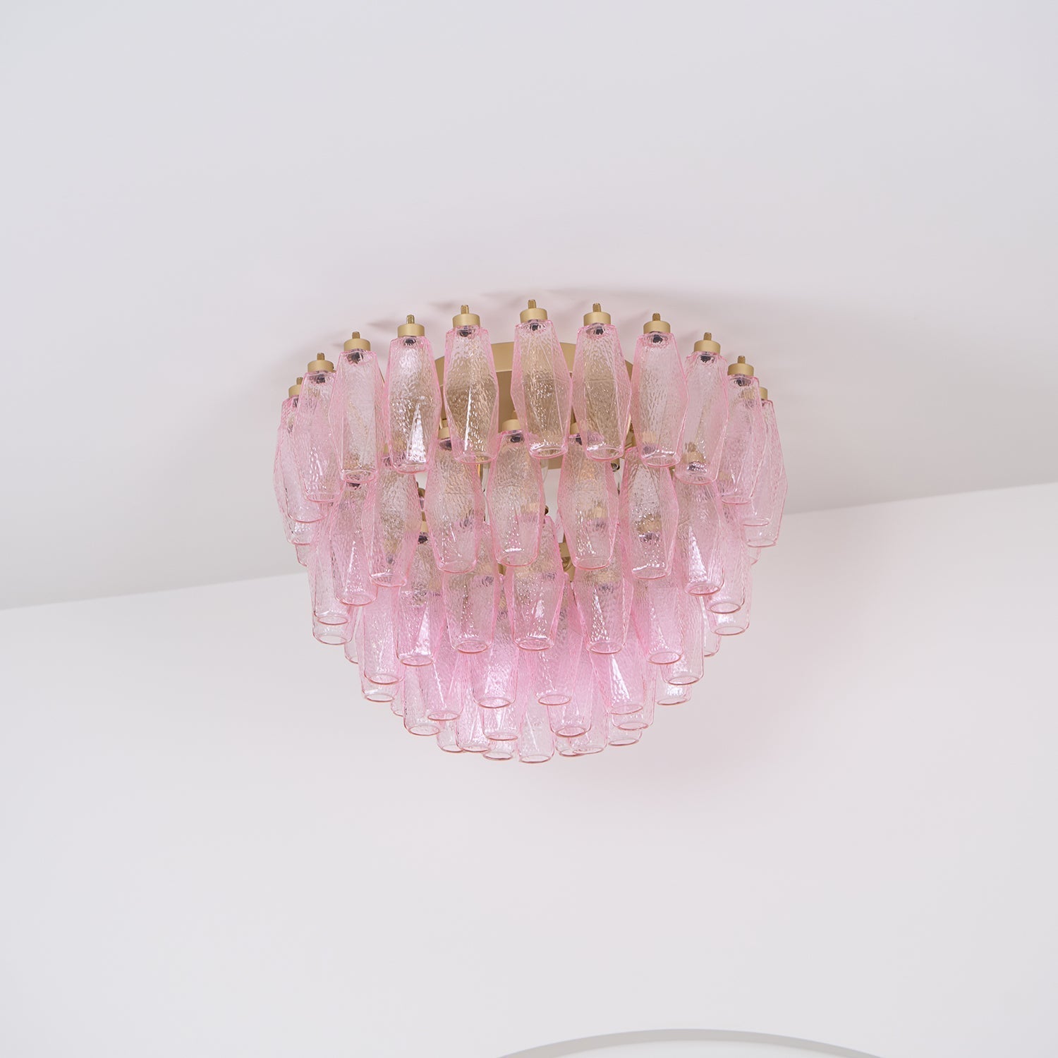 Celelaya Ceiling Lamp Poliedri Pink Murano Glass Layered Flush Mount
