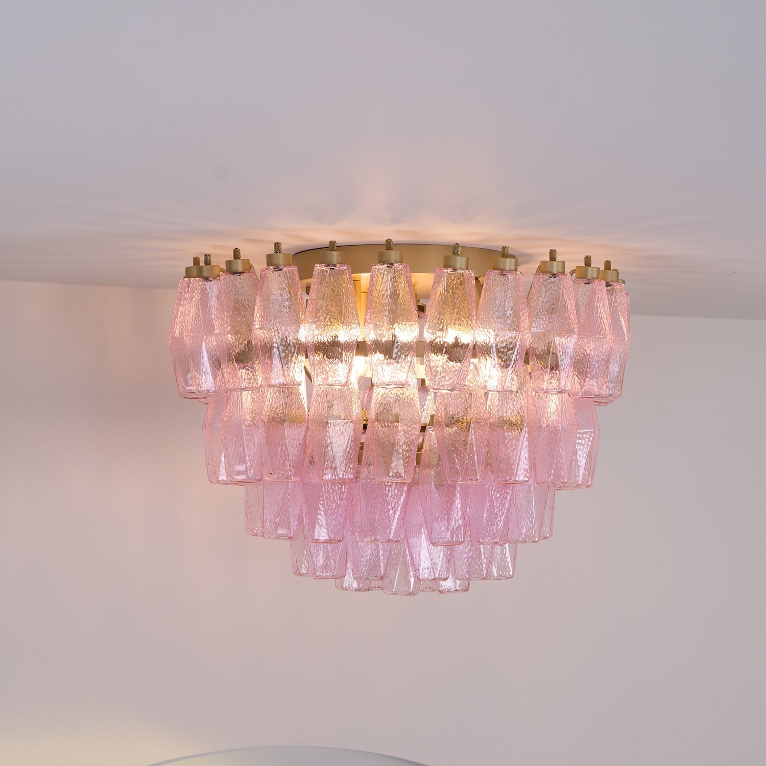 Celelaya Ceiling Lamp Poliedri Pink Murano Glass Layered Flush Mount