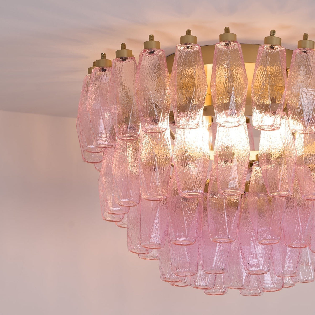 Celelaya Ceiling Lamp Poliedri Pink Murano Glass Layered Flush Mount