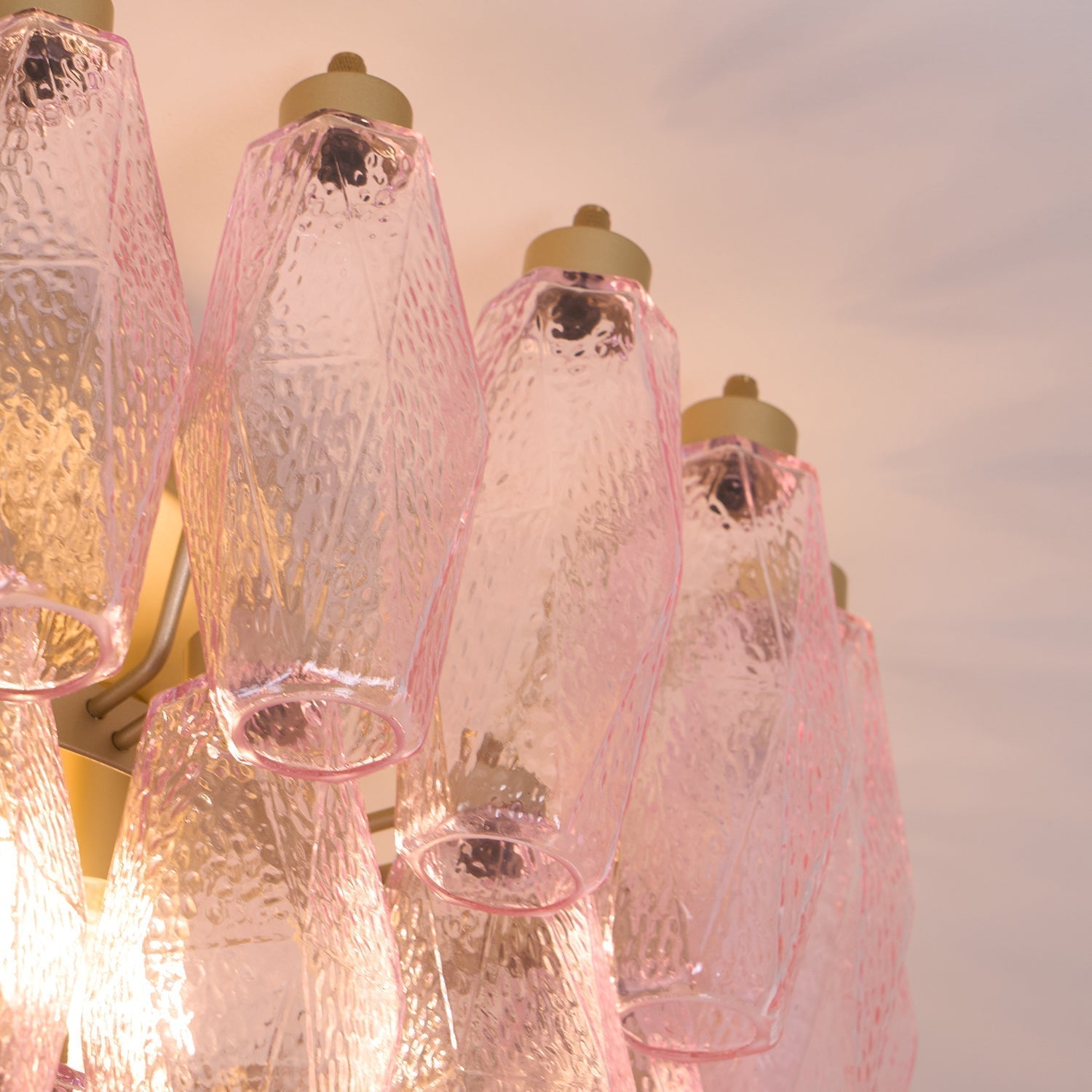 Celelaya Ceiling Lamp Poliedri Pink Murano Glass Layered Flush Mount