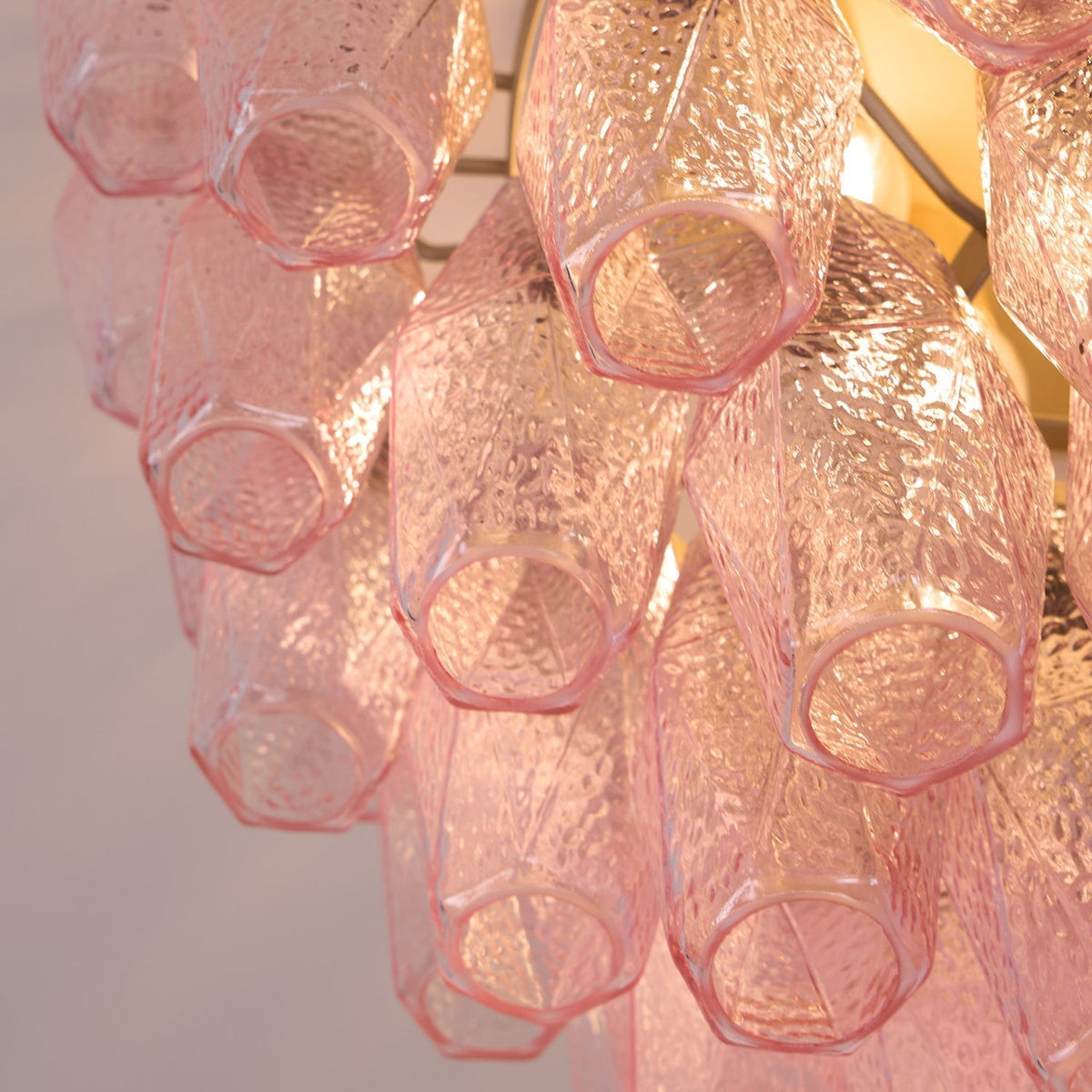 Celelaya Ceiling Lamp Poliedri Pink Murano Glass Layered Flush Mount