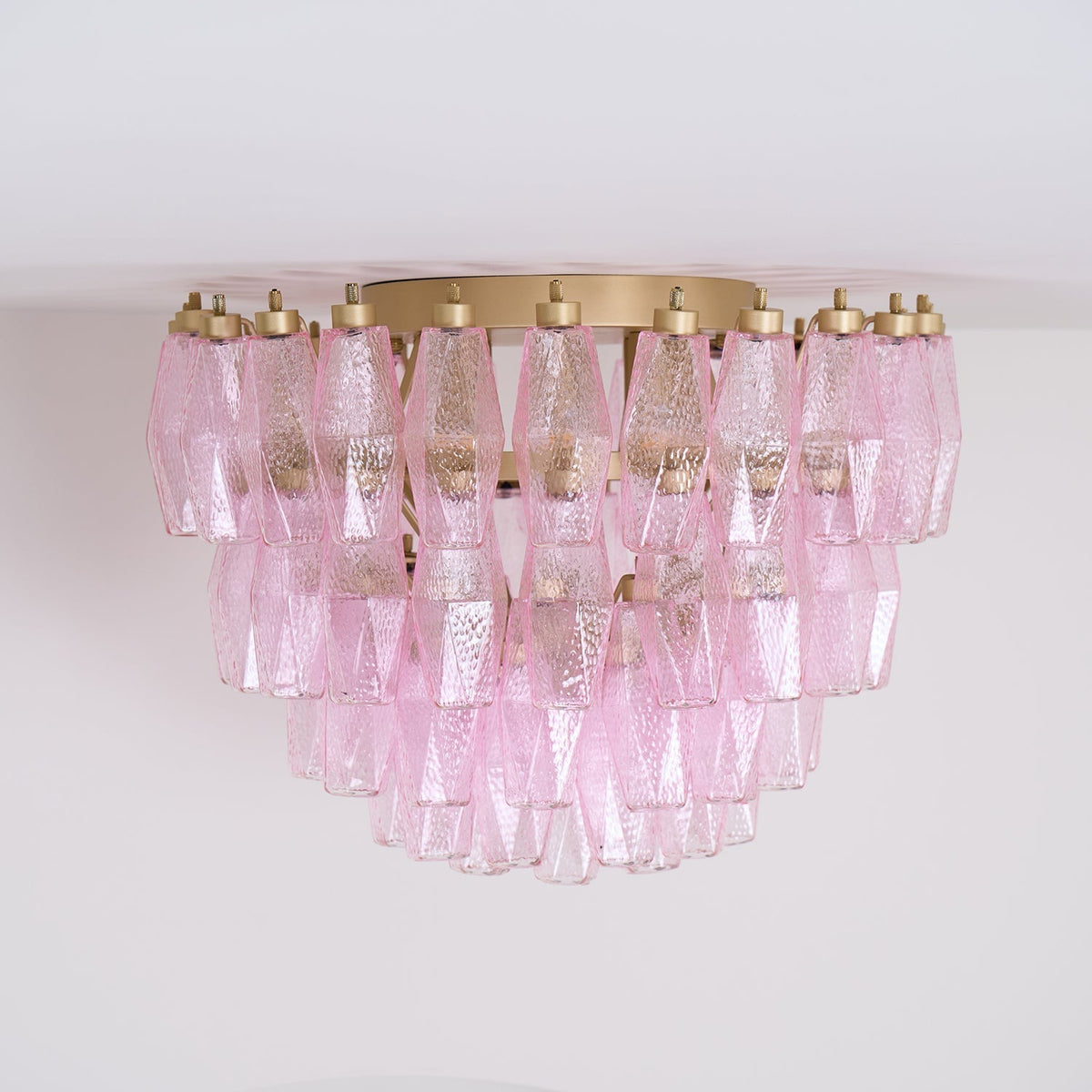 Celelaya Ceiling Lamp Poliedri Pink Murano Glass Layered Flush Mount