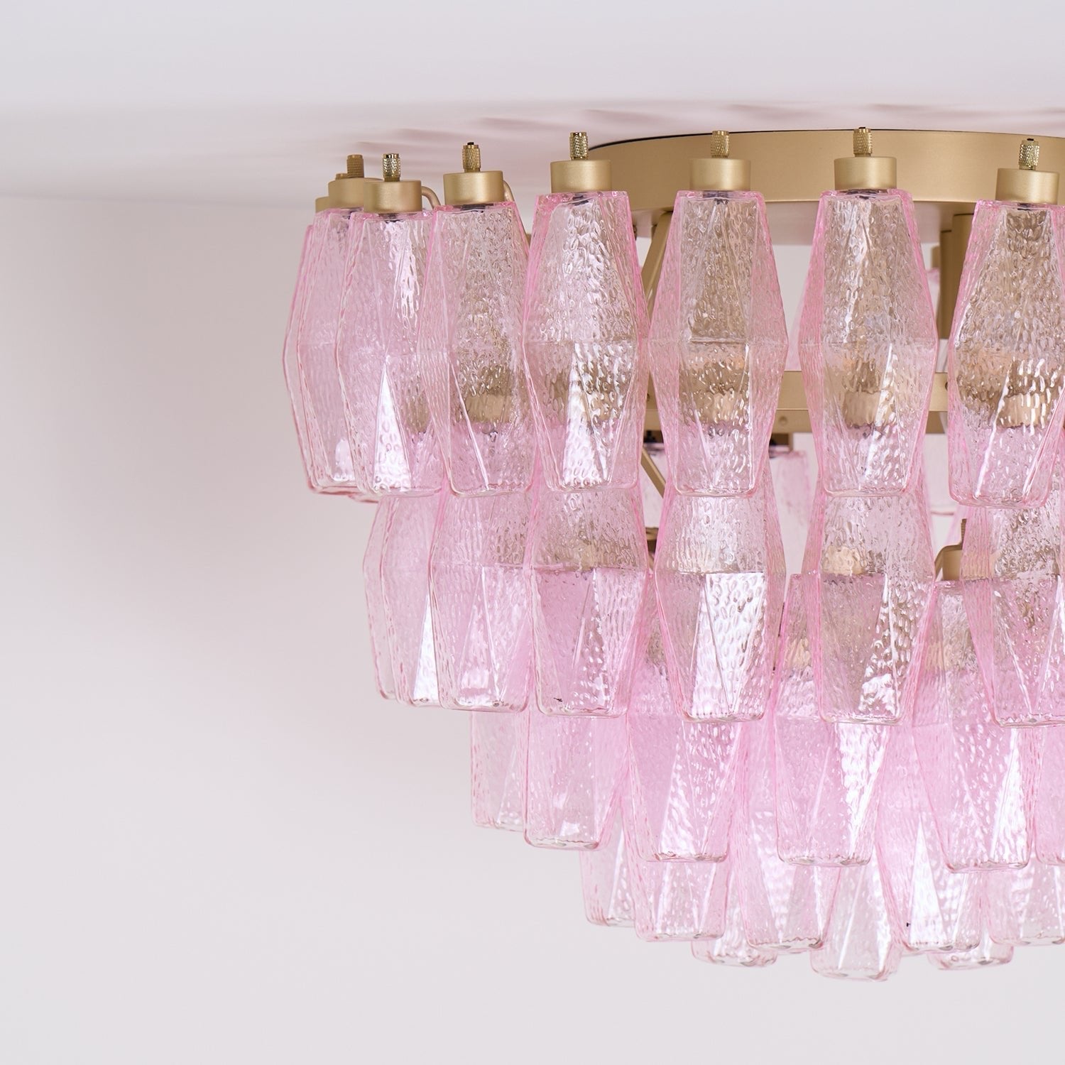 Celelaya Ceiling Lamp Poliedri Pink Murano Glass Layered Flush Mount