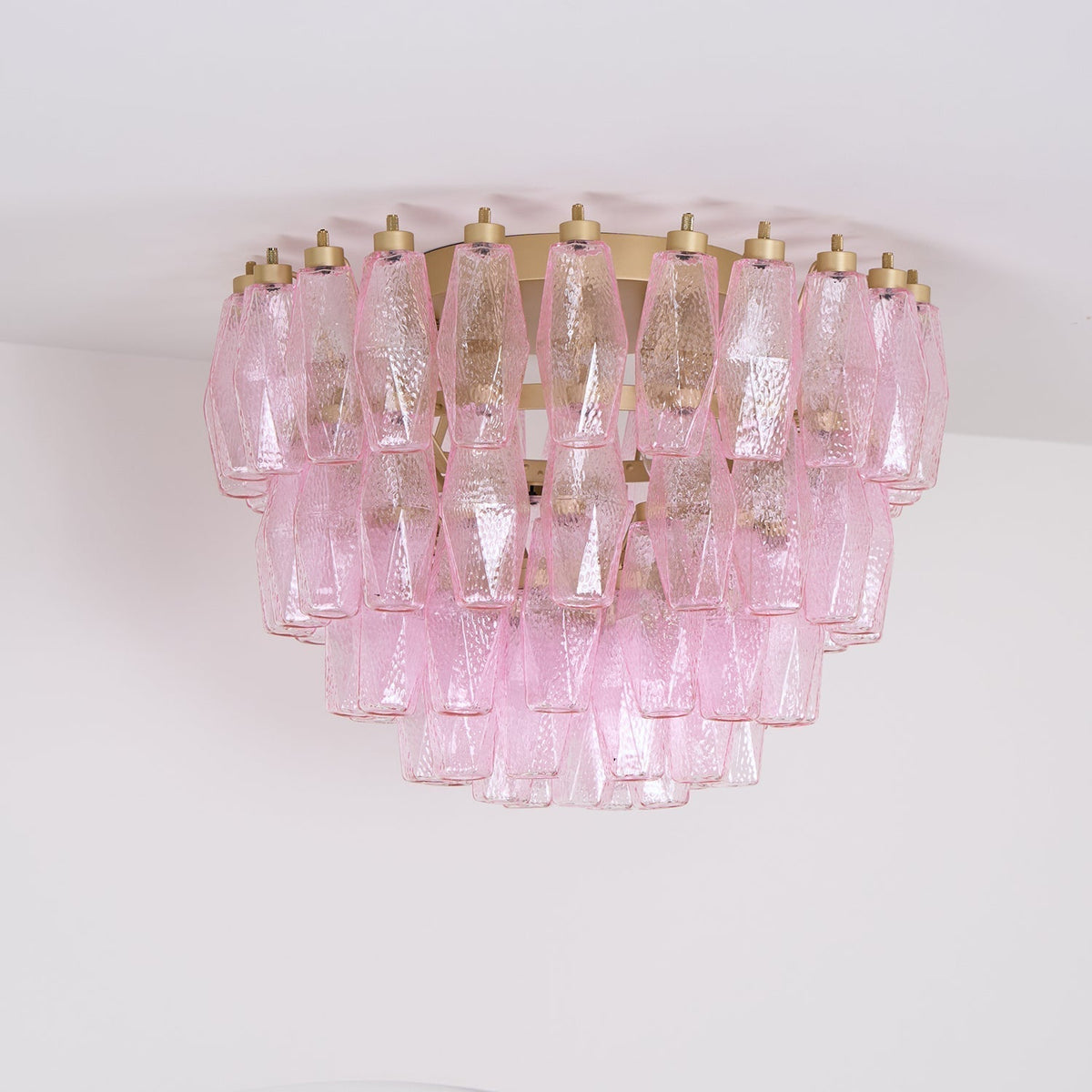 Celelaya Ceiling Lamp Poliedri Pink Murano Glass Layered Flush Mount