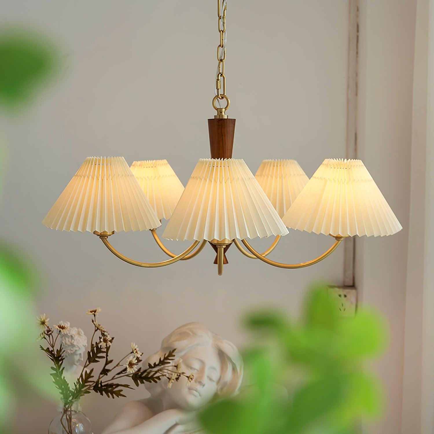 Elaorira Chandelier White Pleated Lampshades