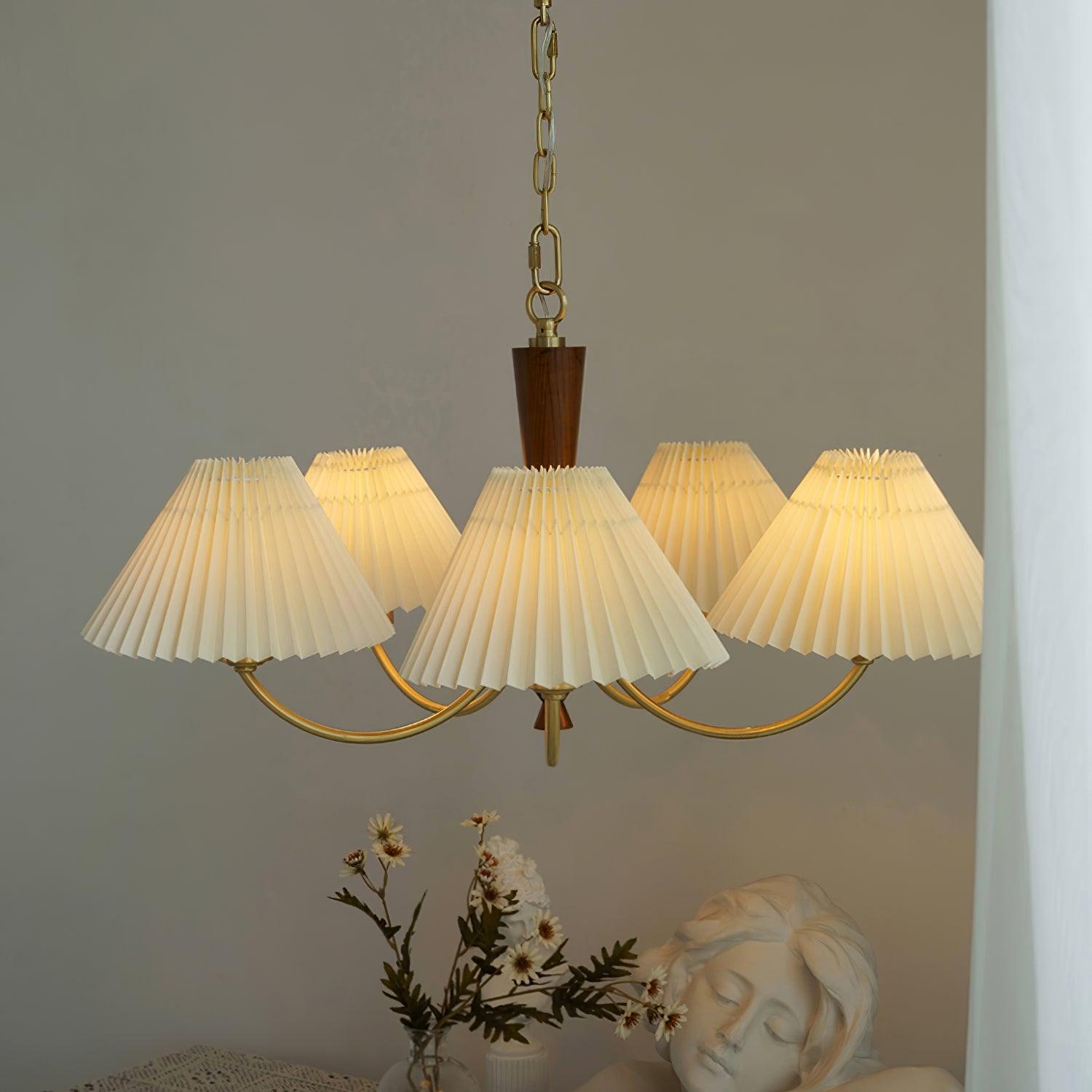 Elaorira Chandelier White Pleated Lampshades
