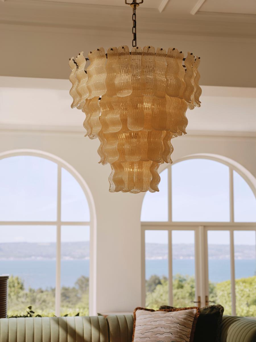 Borzi Yellow Glass Leaf Luxurious Chandelier