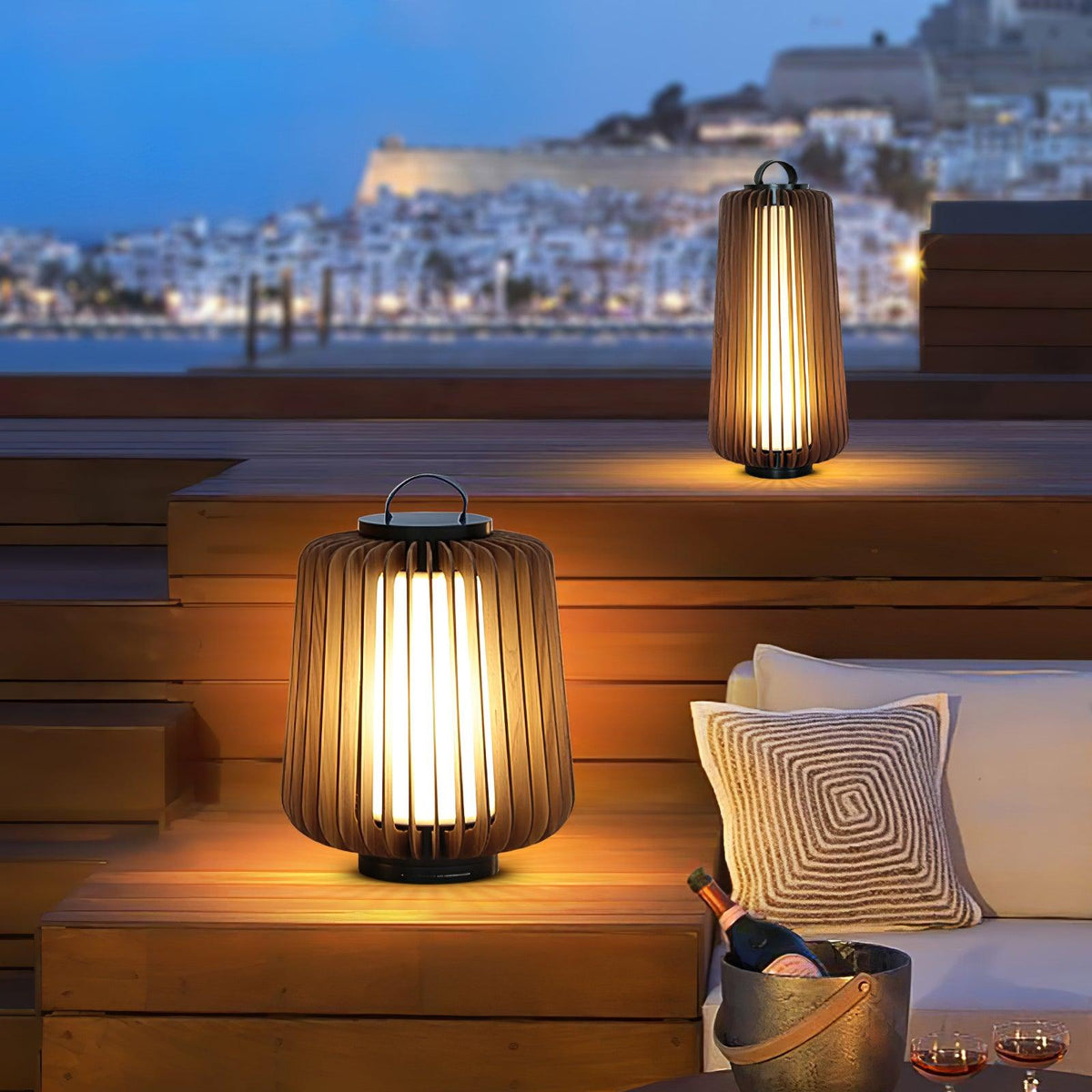 Elvelian Portable Rechargeable Wood Lantern Outdoor Light