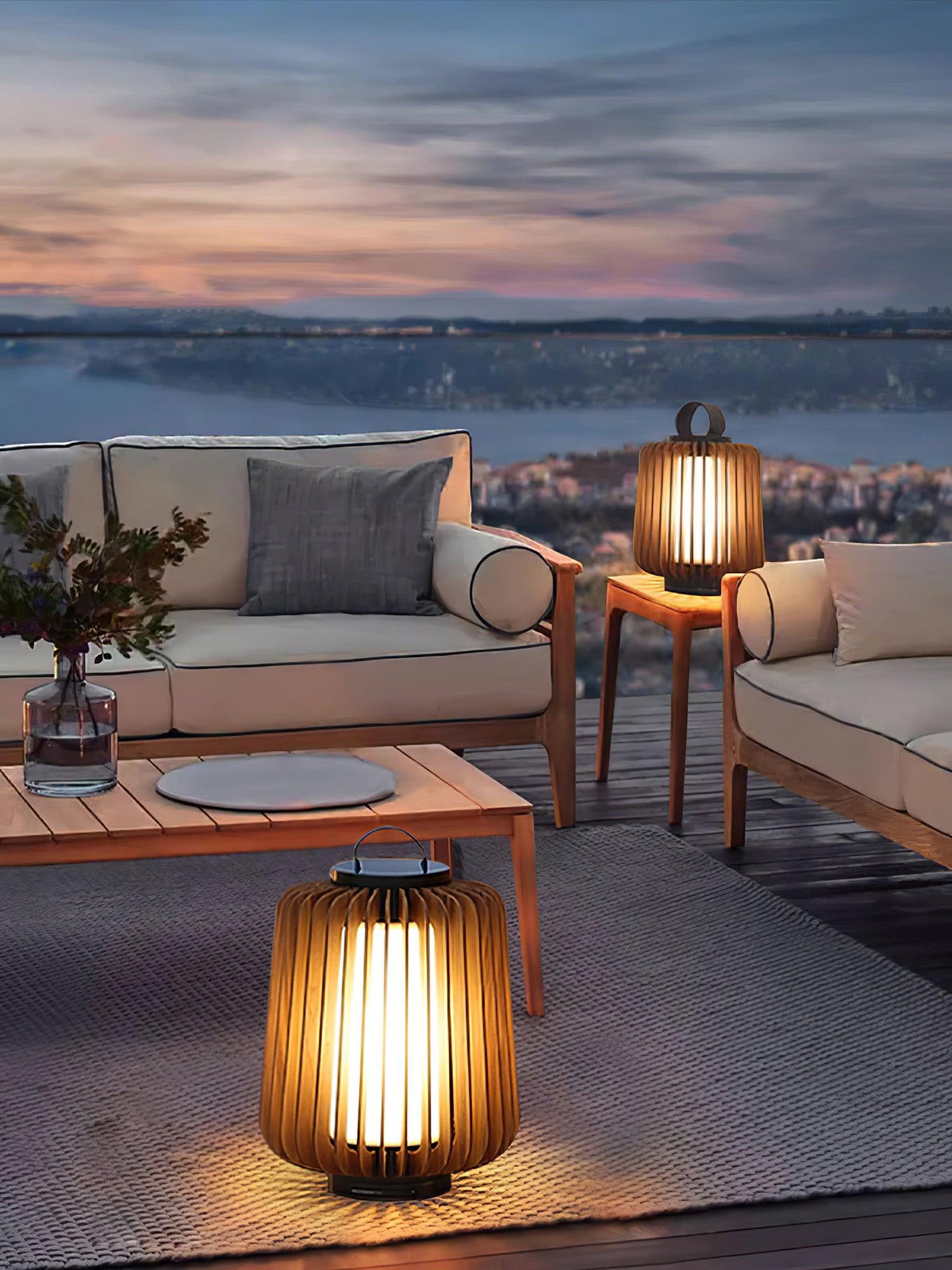 Elvelian Portable Rechargeable Wood Lantern Outdoor Light