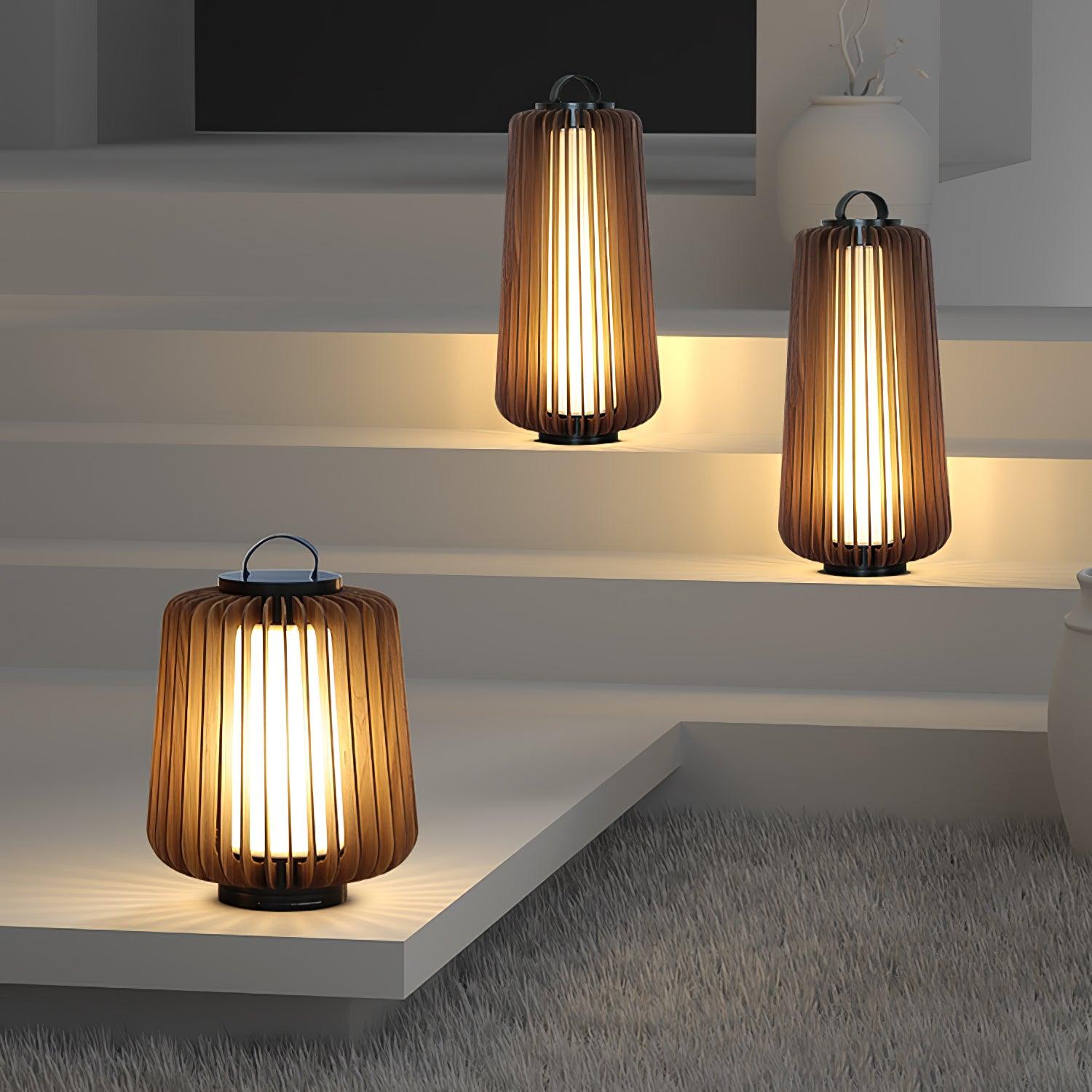 Elvelian Portable Rechargeable Wood Lantern Outdoor Light