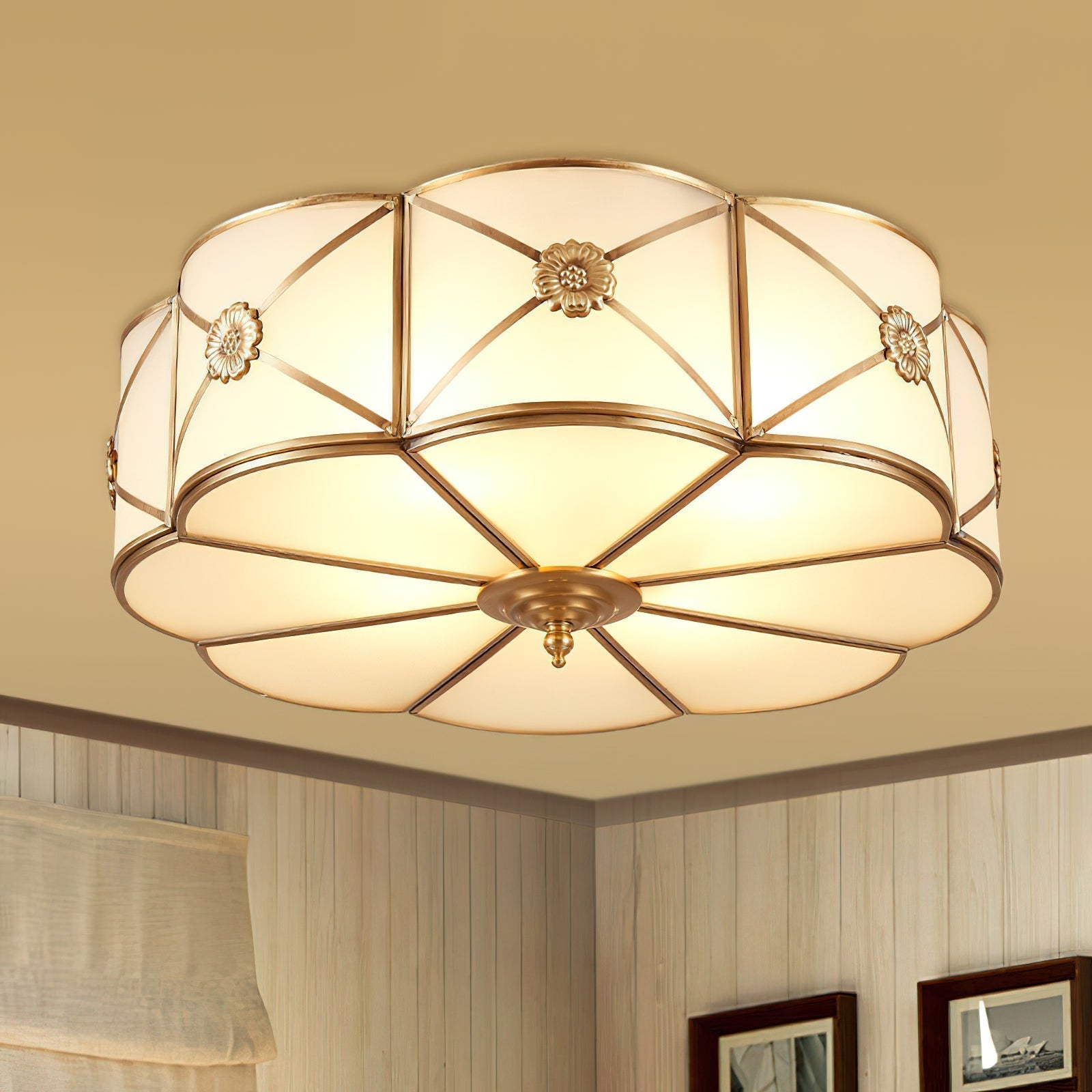 Auralaine Ceiling Lamp Brass Scalloped Frosted Classic