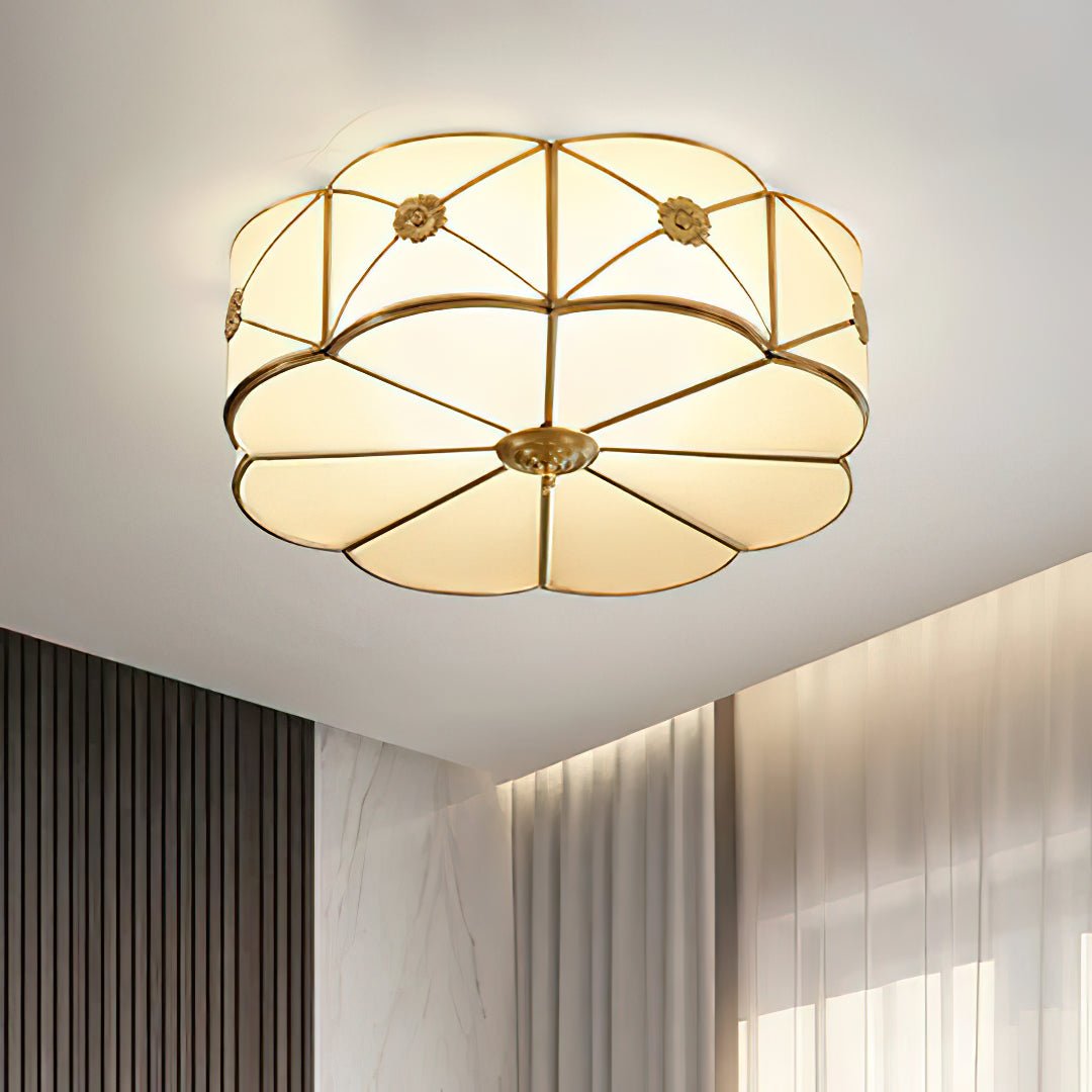 Auralaine Ceiling Lamp Brass Scalloped Frosted Classic