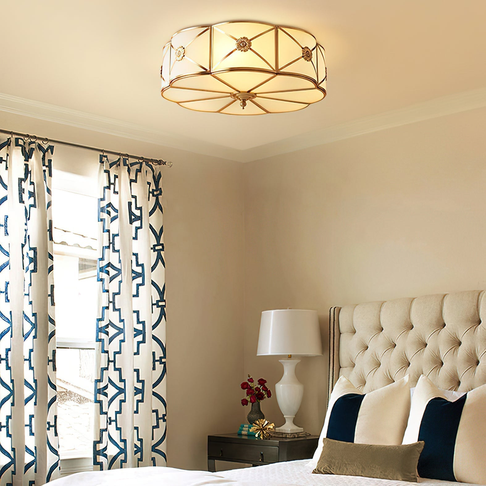 Auralaine Ceiling Lamp Brass Scalloped Frosted Classic