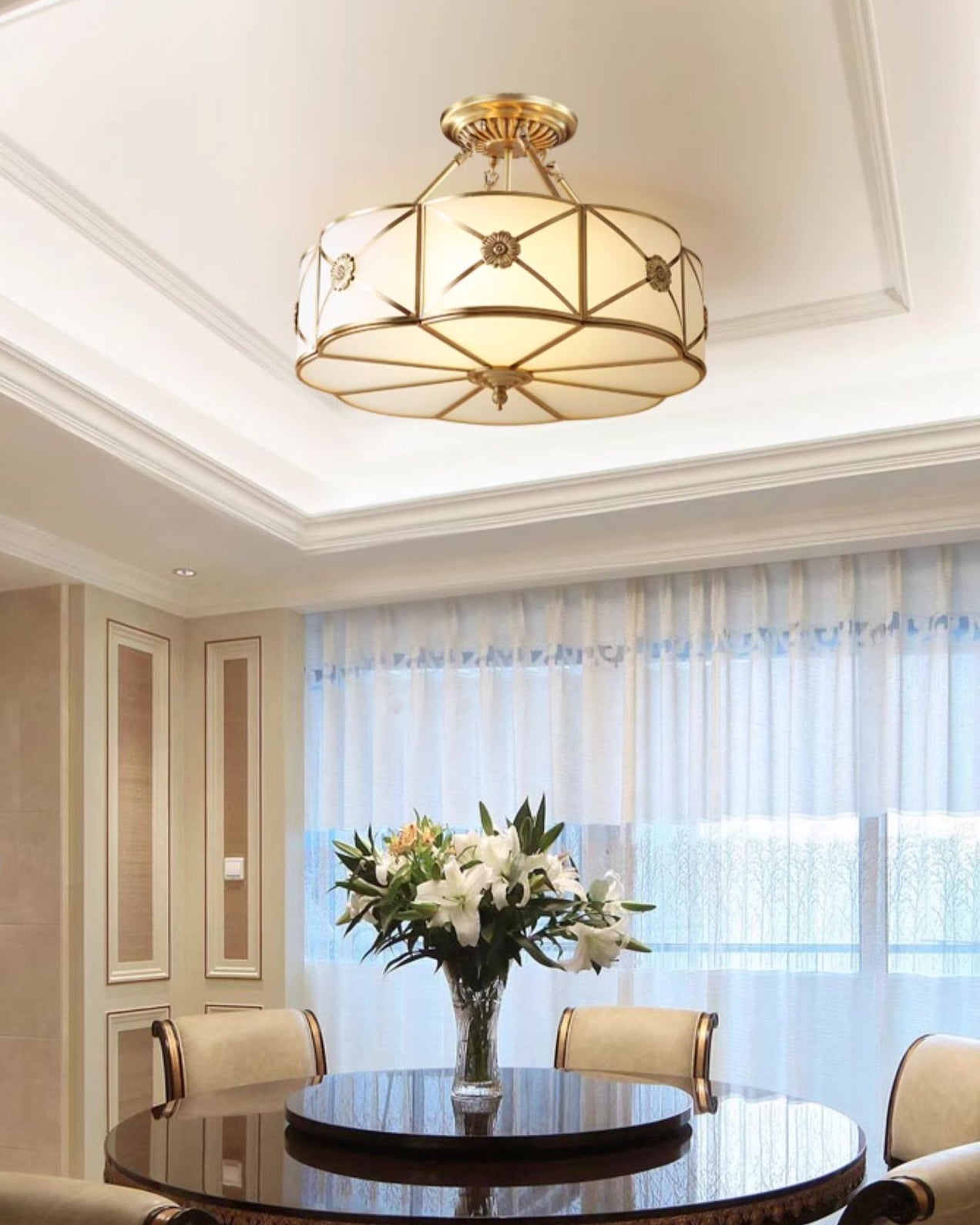 Auralaine Ceiling Lamp Brass Scalloped Frosted Classic