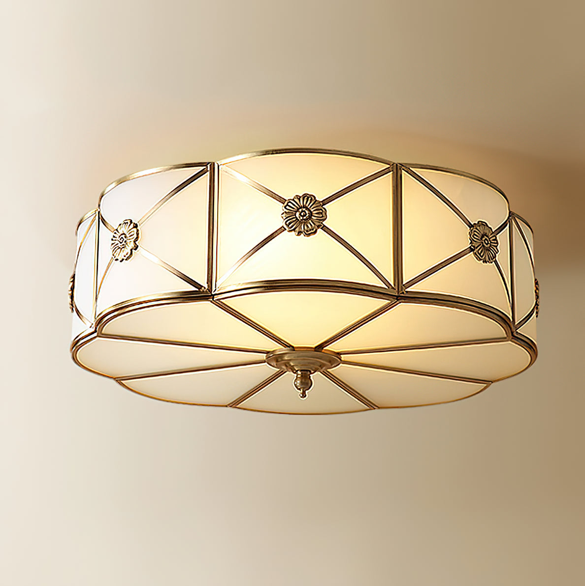 Auralaine Ceiling Lamp Brass Scalloped Frosted Classic