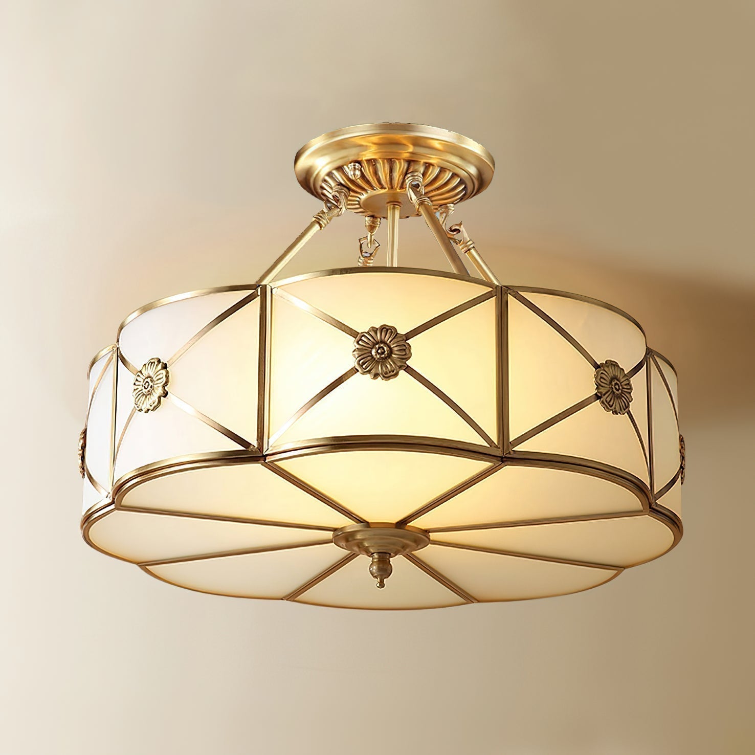 Auralaine Ceiling Lamp Brass Scalloped Frosted Classic