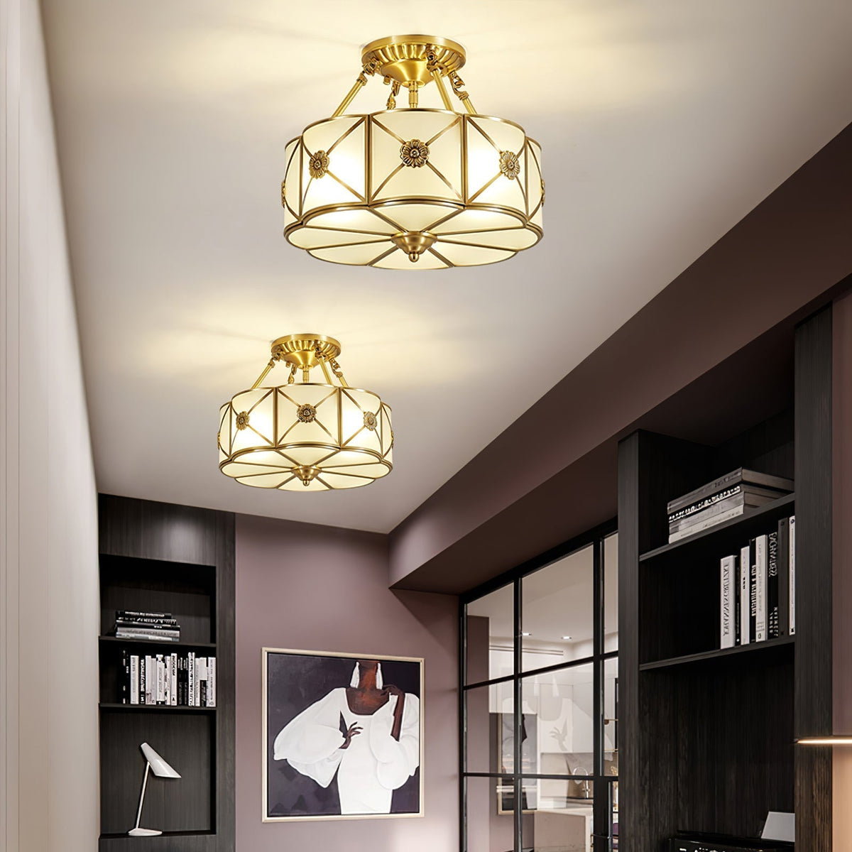 Auralaine Ceiling Lamp Brass Scalloped Frosted Classic