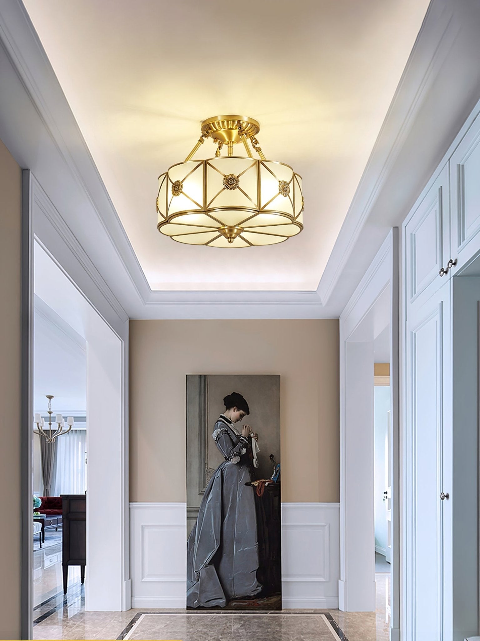 Auralaine Ceiling Lamp Brass Scalloped Frosted Classic
