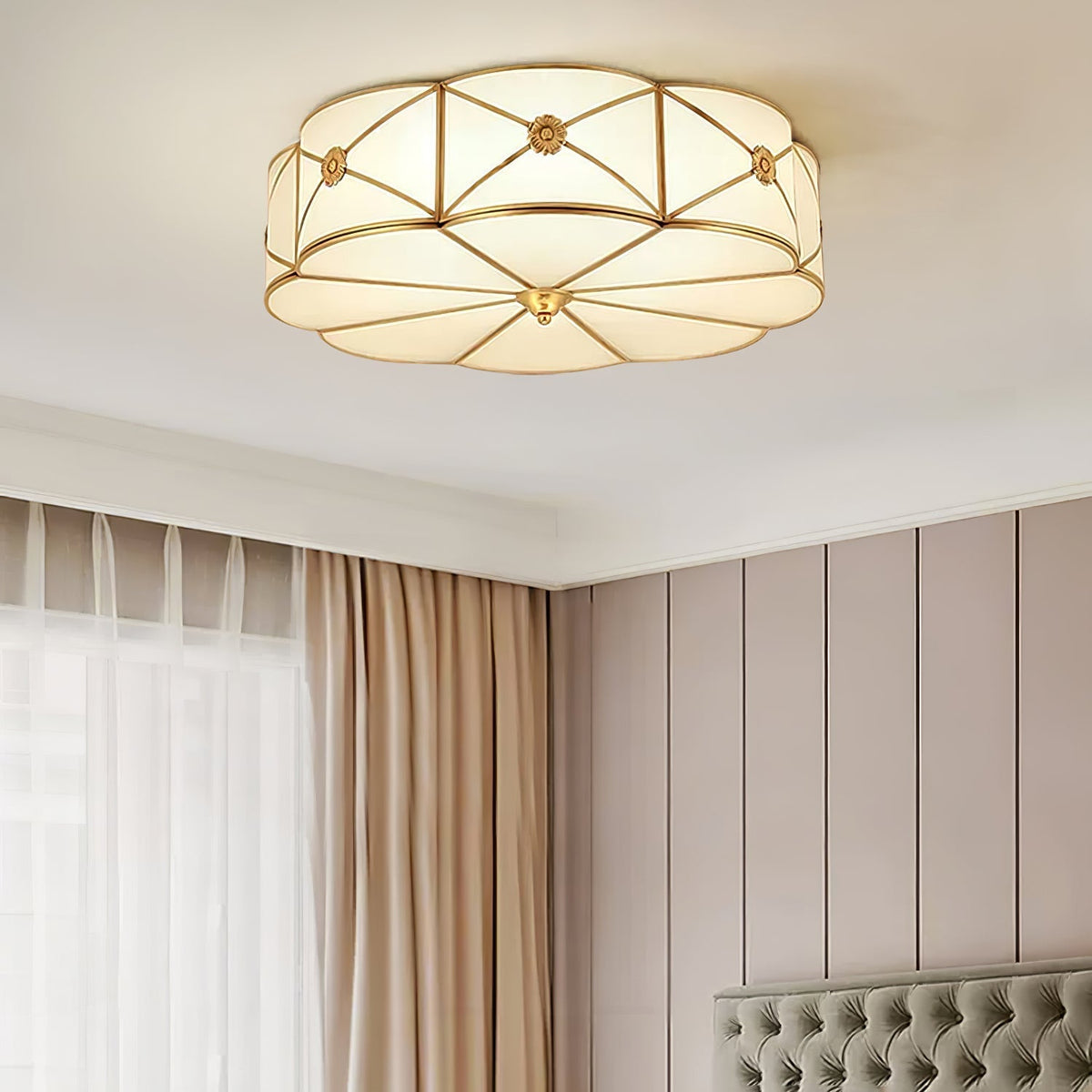 Auralaine Ceiling Lamp Brass Scalloped Frosted Classic