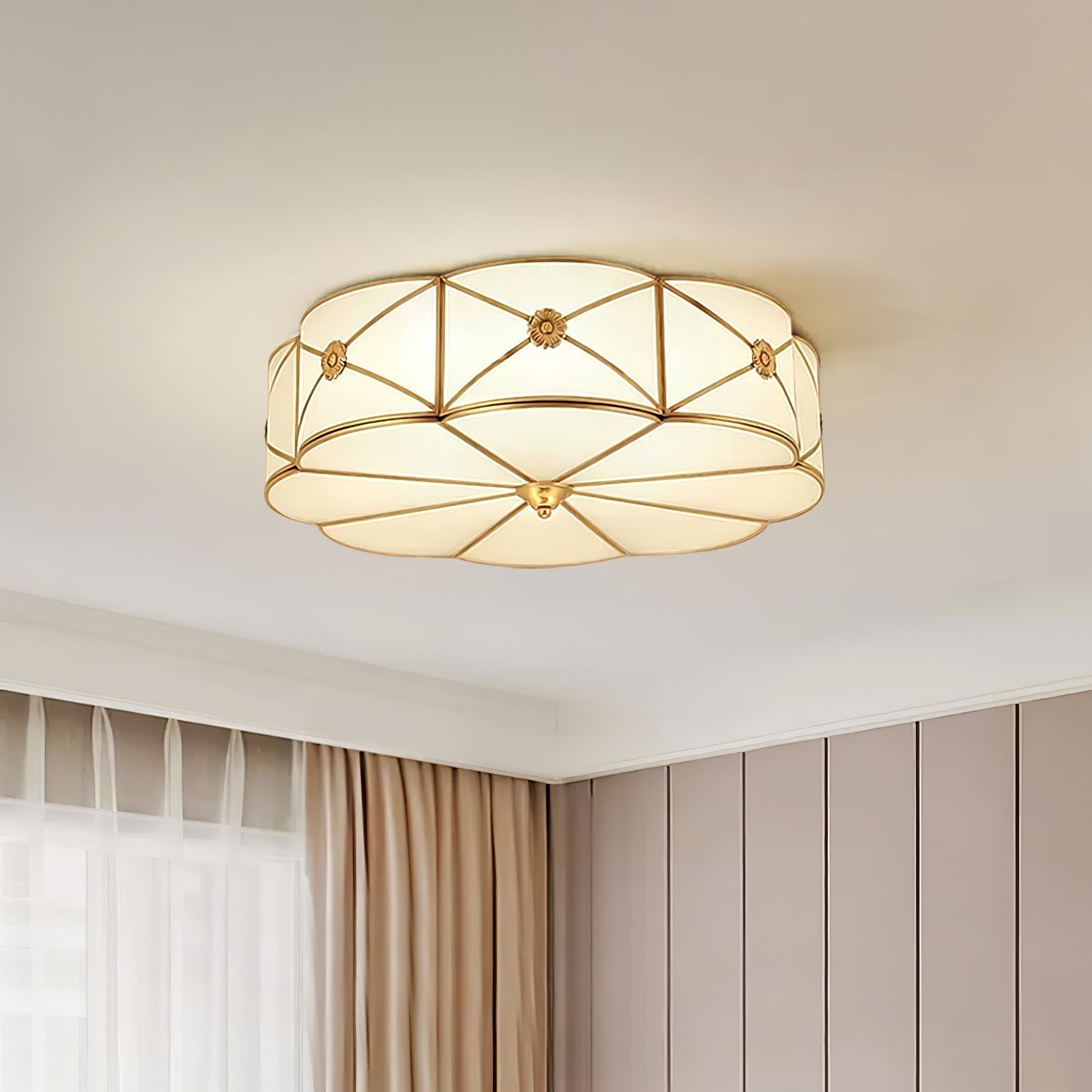 Auralaine Ceiling Lamp Brass Scalloped Frosted Classic