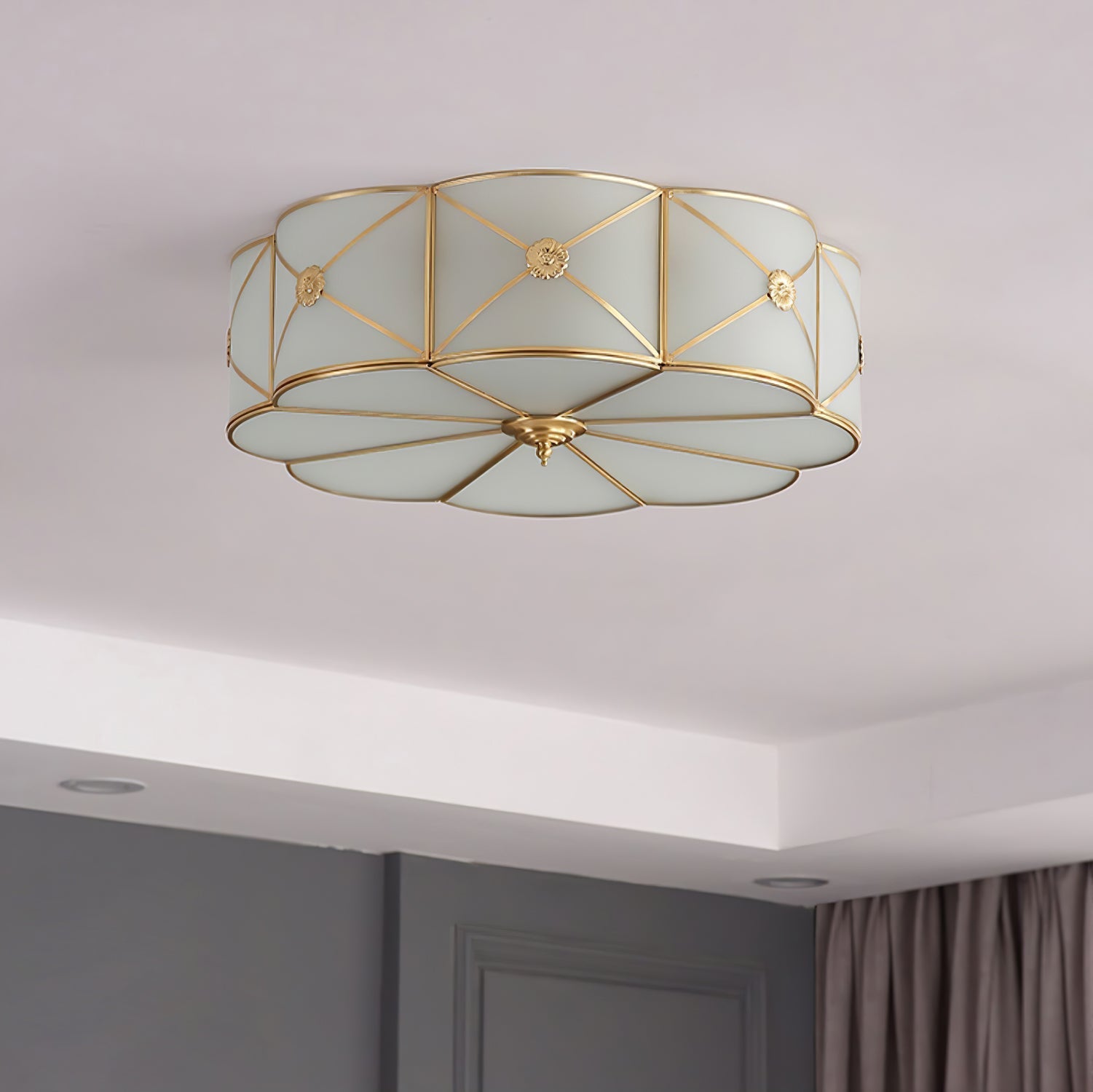 Auralaine Ceiling Lamp Brass Scalloped Frosted Classic