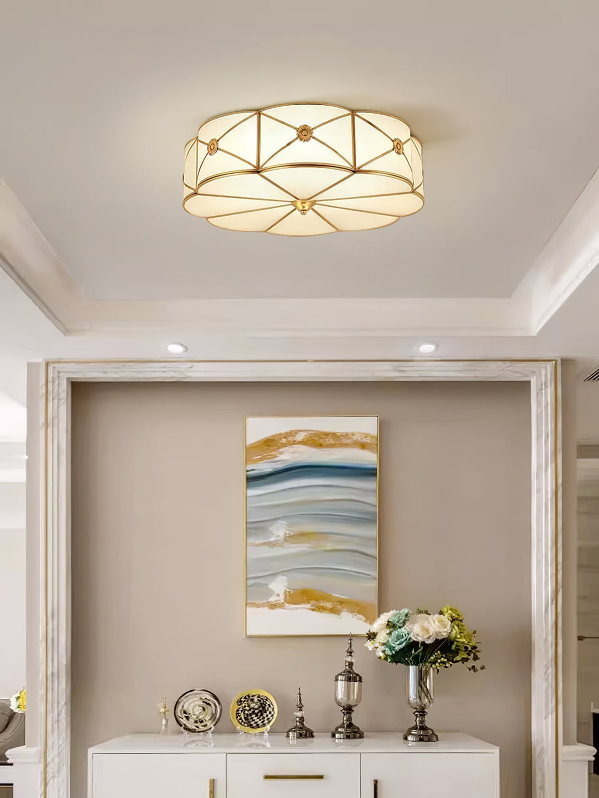Auralaine Ceiling Lamp Brass Scalloped Frosted Classic