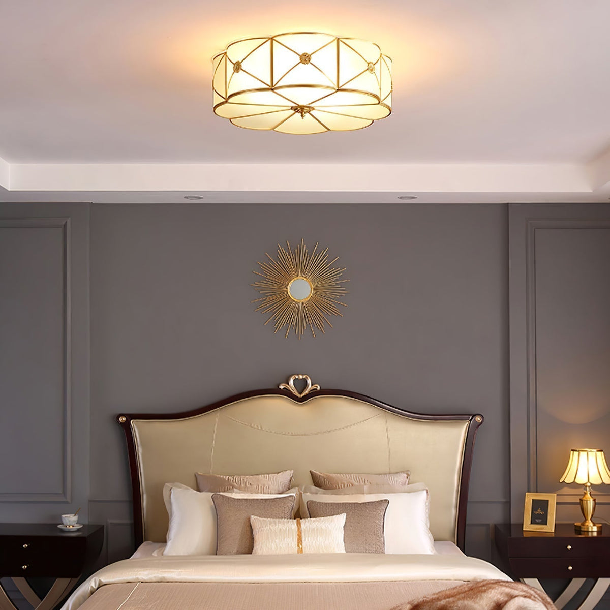 Auralaine Ceiling Lamp Brass Scalloped Frosted Classic
