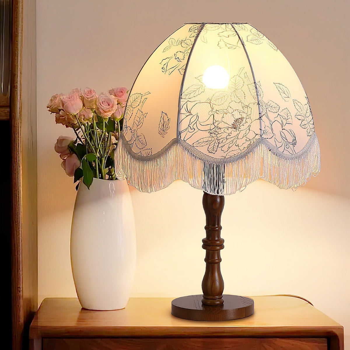 Orlyn Wood Fabric Elegant Table Lamp