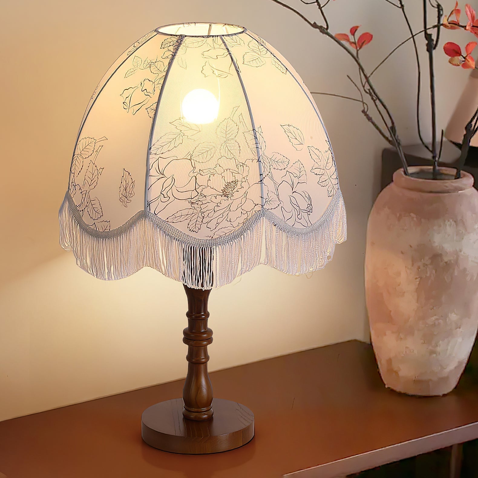 Orlyn Wood Fabric Elegant Table Lamp