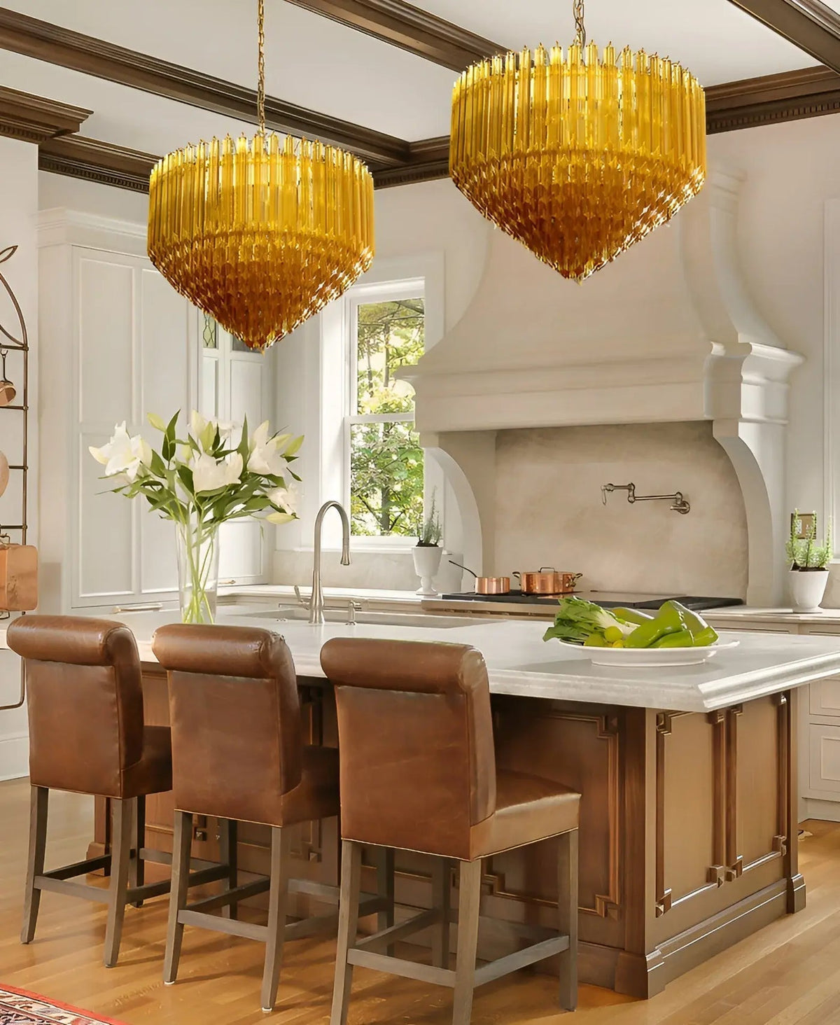 Celiselle Chandelier Amber Murano Glass Prism Grand Art