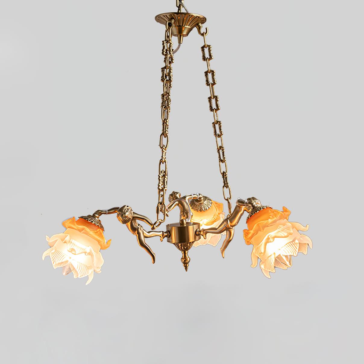 Solisira Chandelier Brass Suspension Floral Vintage