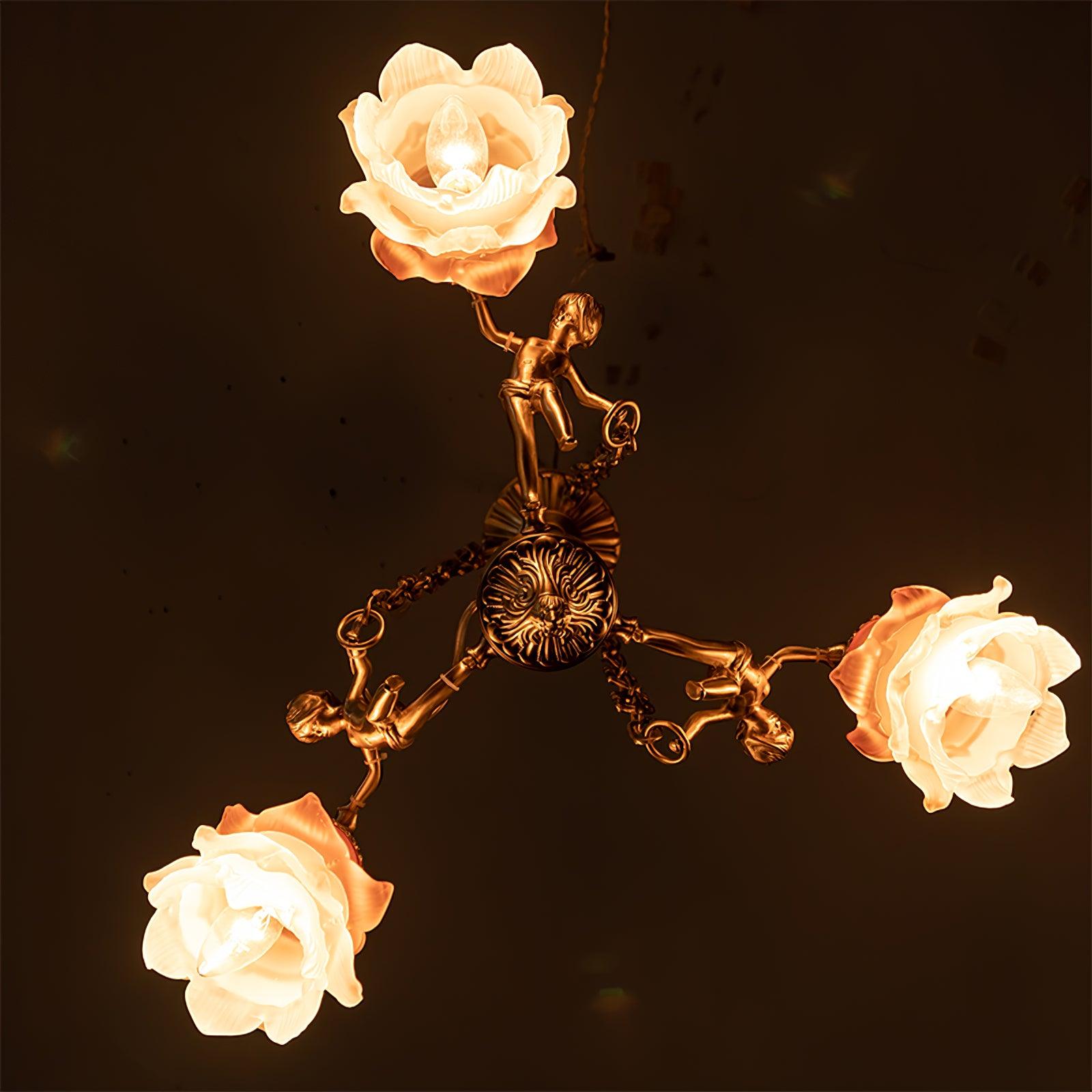 Solisira Chandelier Brass Suspension Floral Vintage