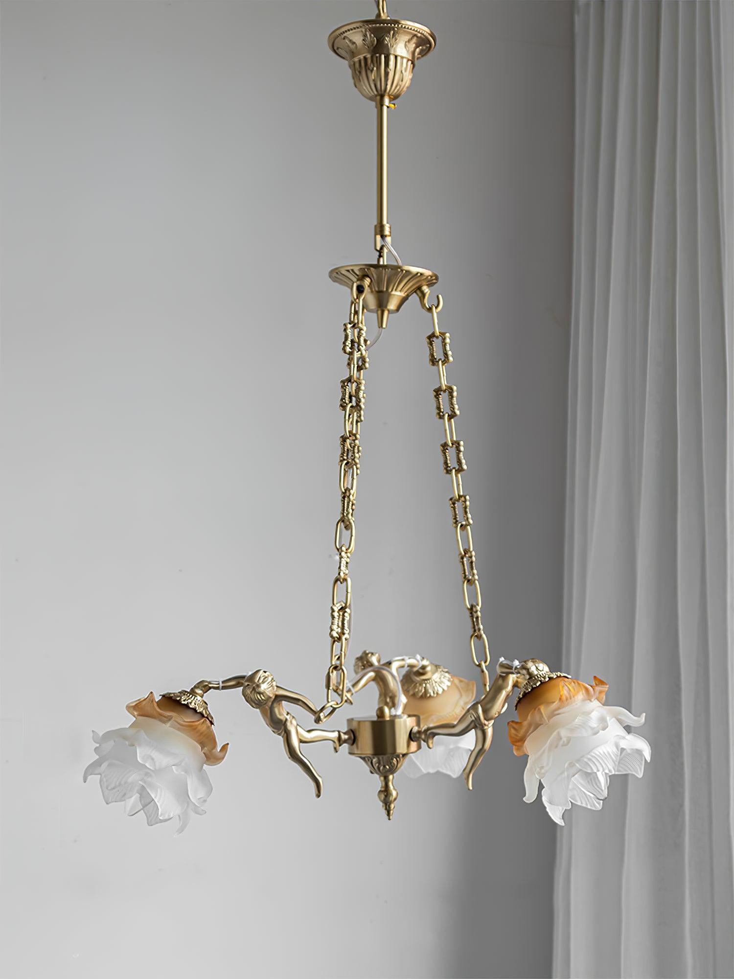 Solisira Chandelier Brass Suspension Floral Vintage