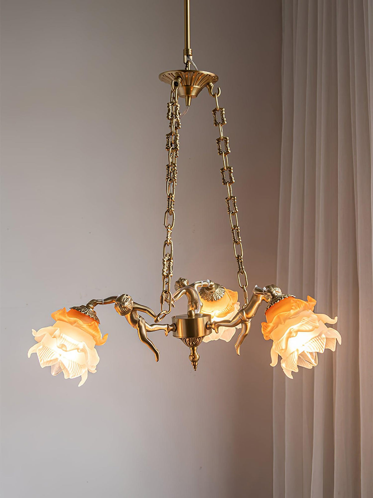 Solisira Chandelier Brass Suspension Floral Vintage