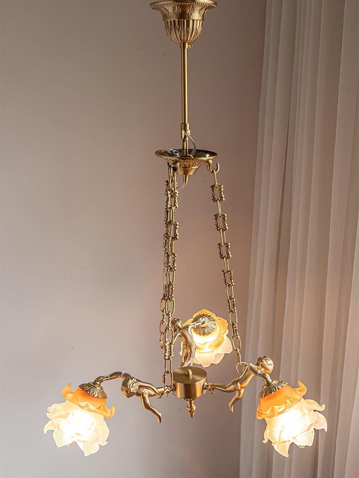 Solisira Chandelier Brass Suspension Floral Vintage