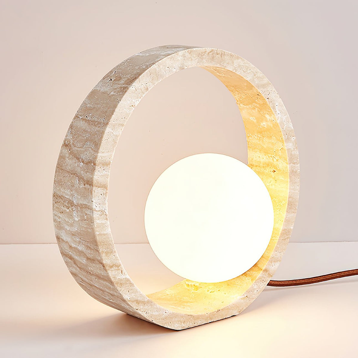 Orzore Circular Travertine Table Lamp