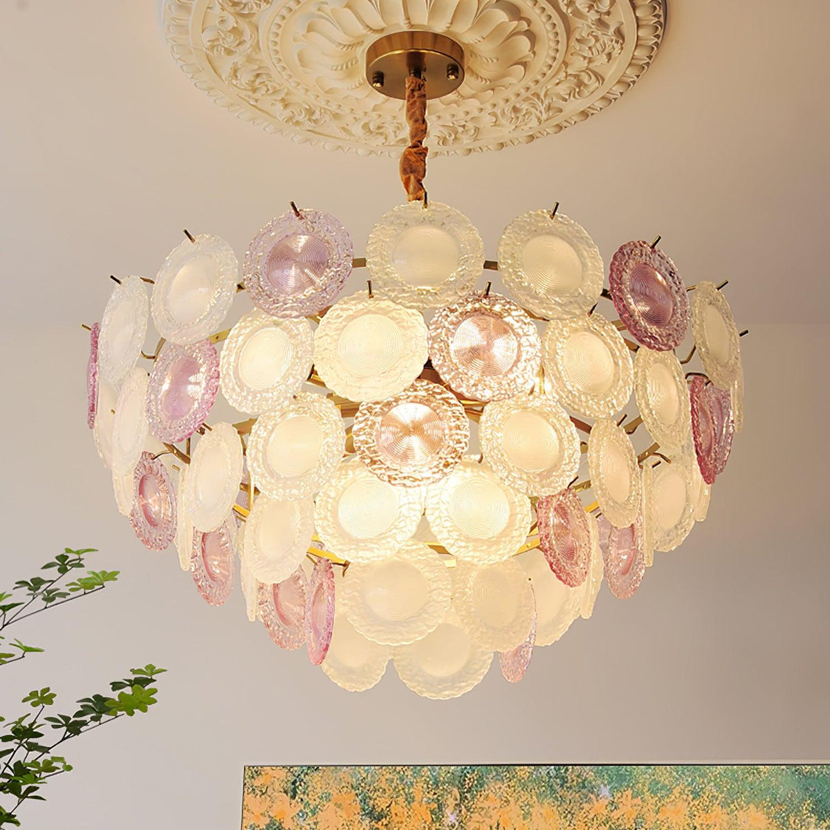 Celinine Chandelier Glass Disc Layered Playful