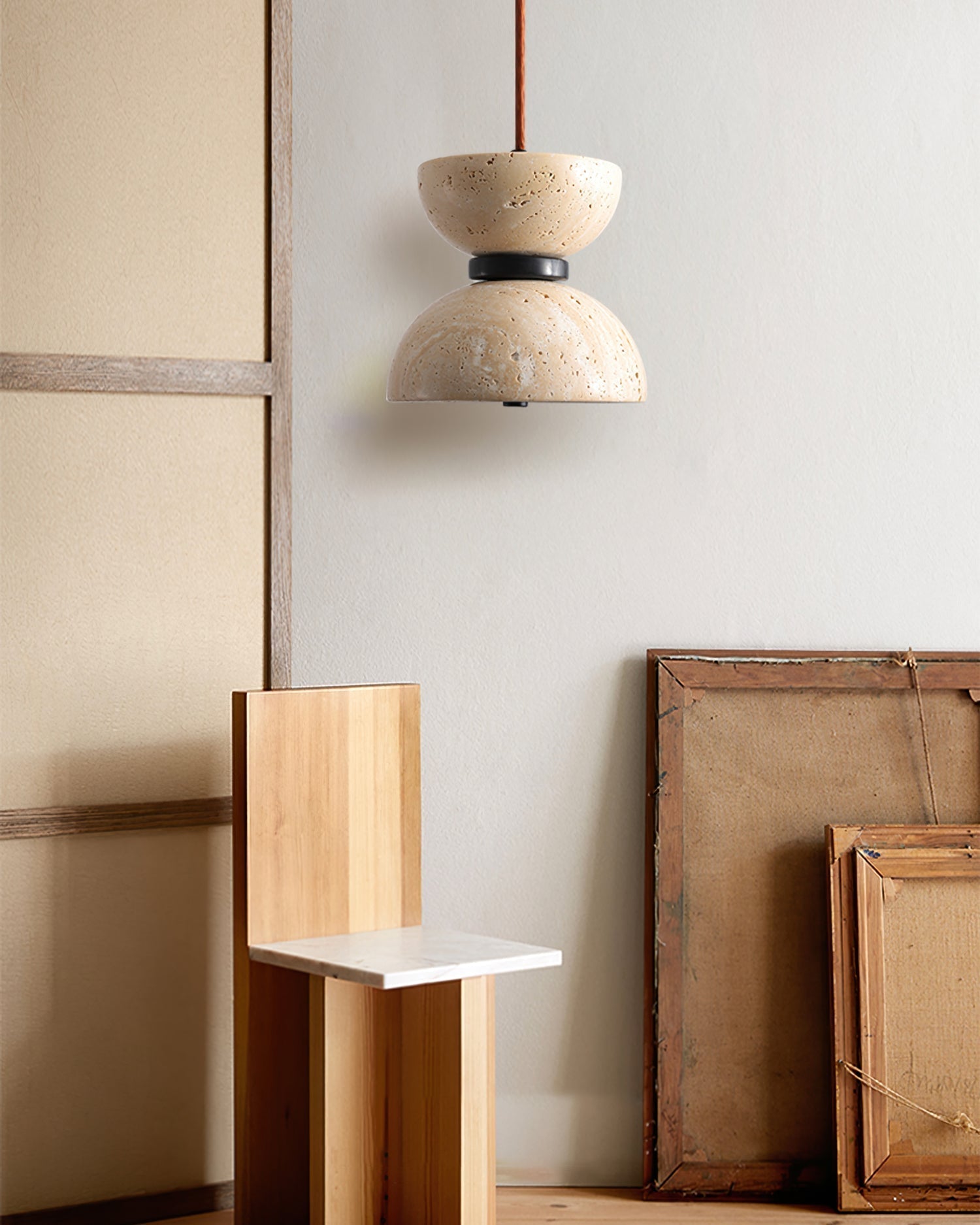 Tersus  Travertine Hourglass Pendant  Light Double-dome