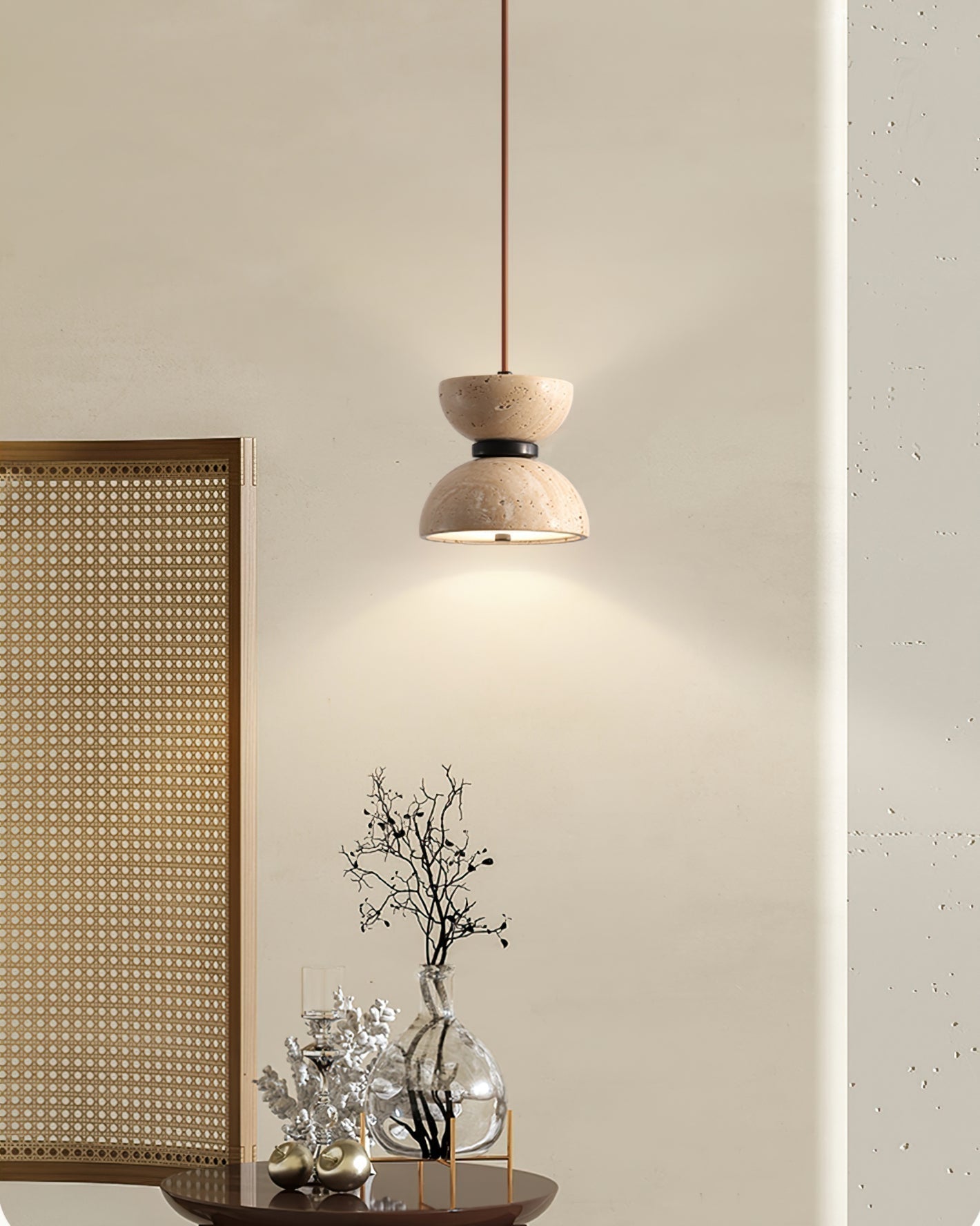Tersus  Travertine Hourglass Pendant  Light Double-dome