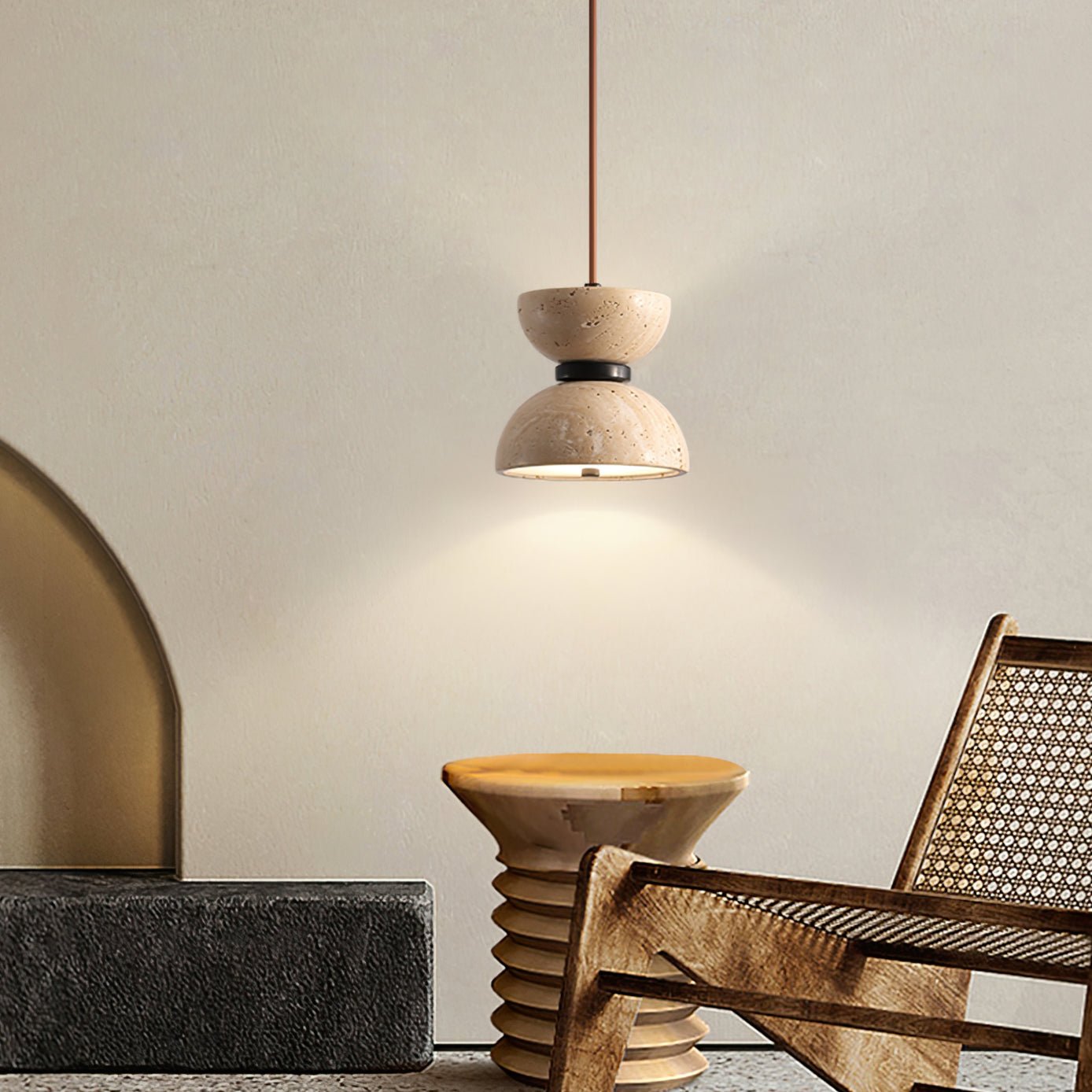 Tersus  Travertine Hourglass Pendant  Light Double-dome