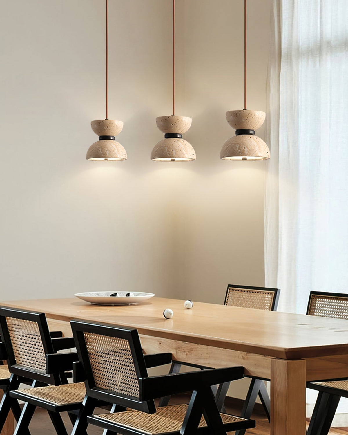 Tersus  Travertine Hourglass Pendant  Light Double-dome