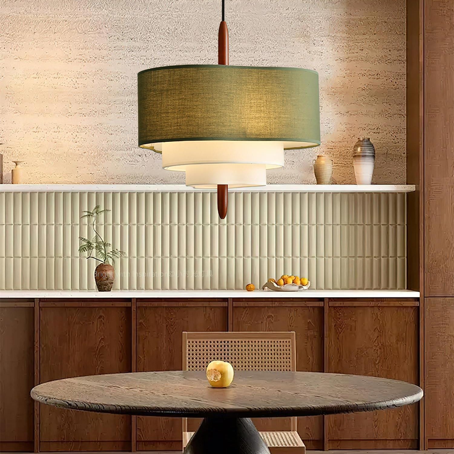 Ophel Green Fabric Pendant Lamp - Neutral Decor