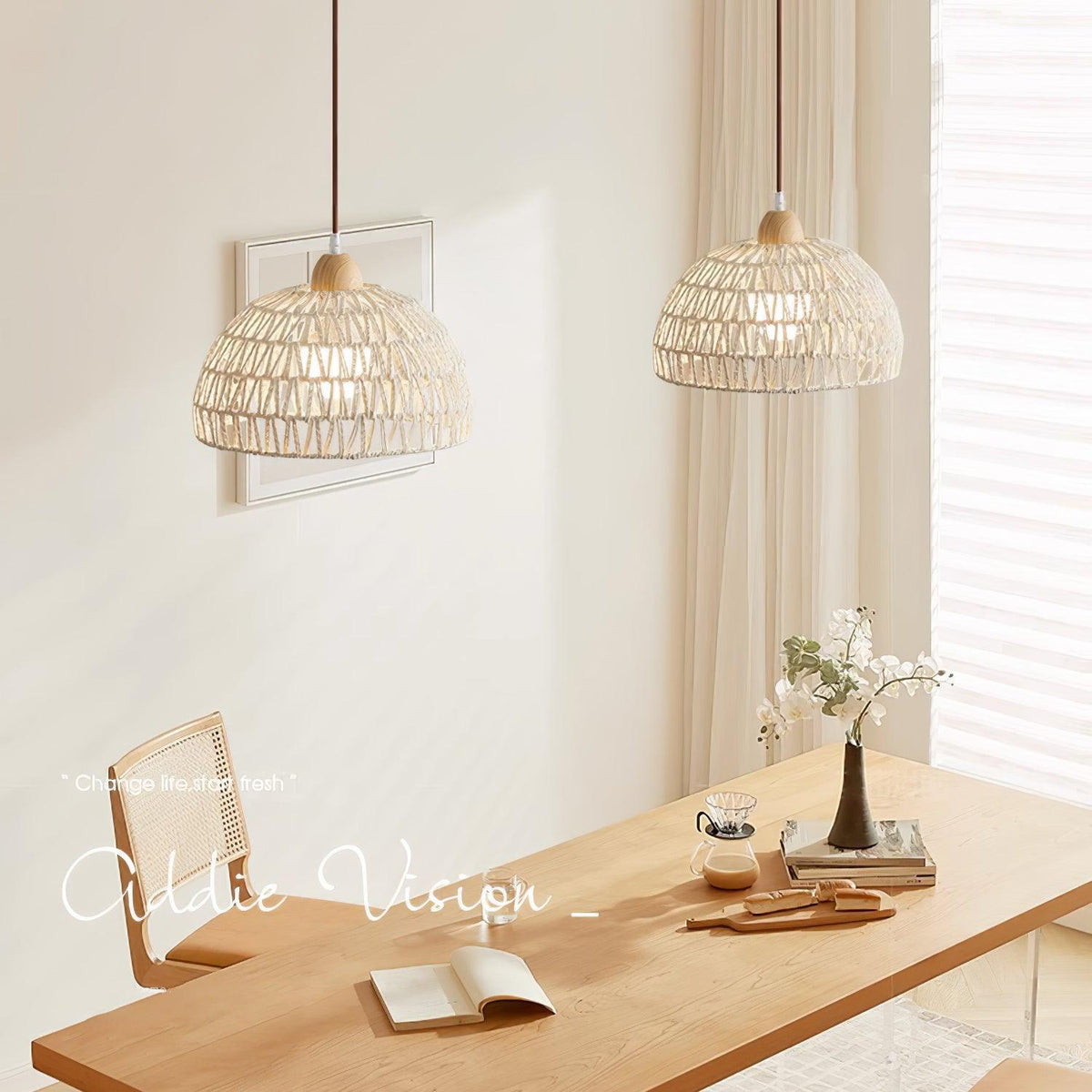 Calyran Rattan Wood Pendant Lamp