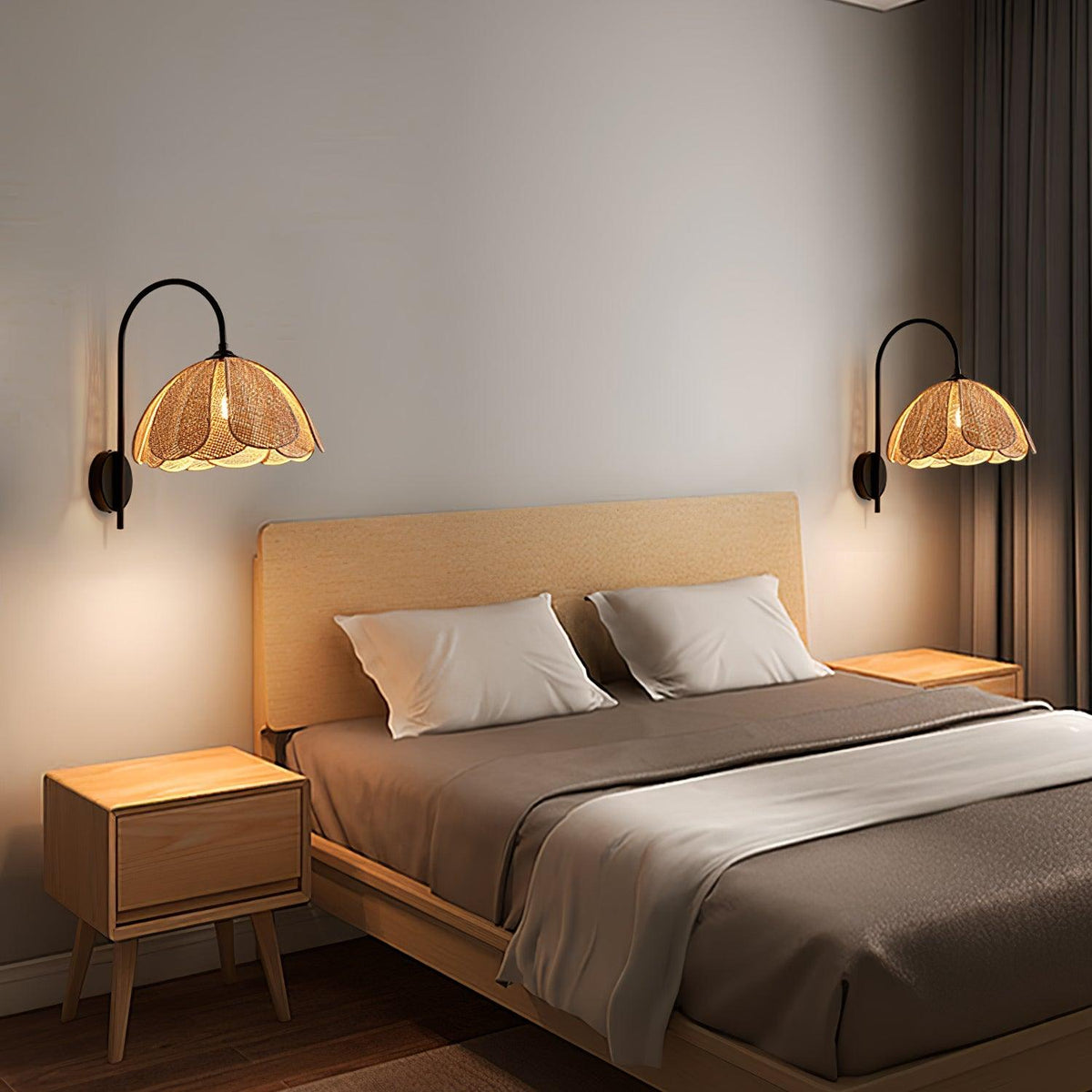 Zevelia Elegance Natural Petal Rattan Wall Lamp