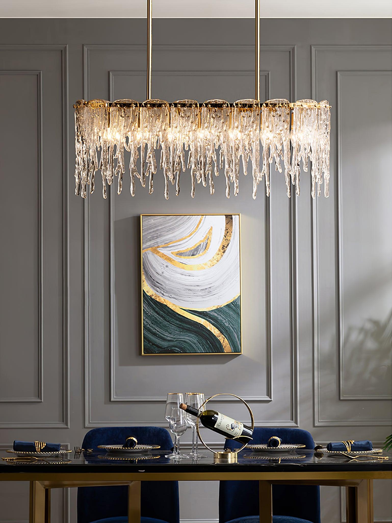 Cathaa Postmodern Luxury Rectangular Icicle Glass Crystal Chandelier