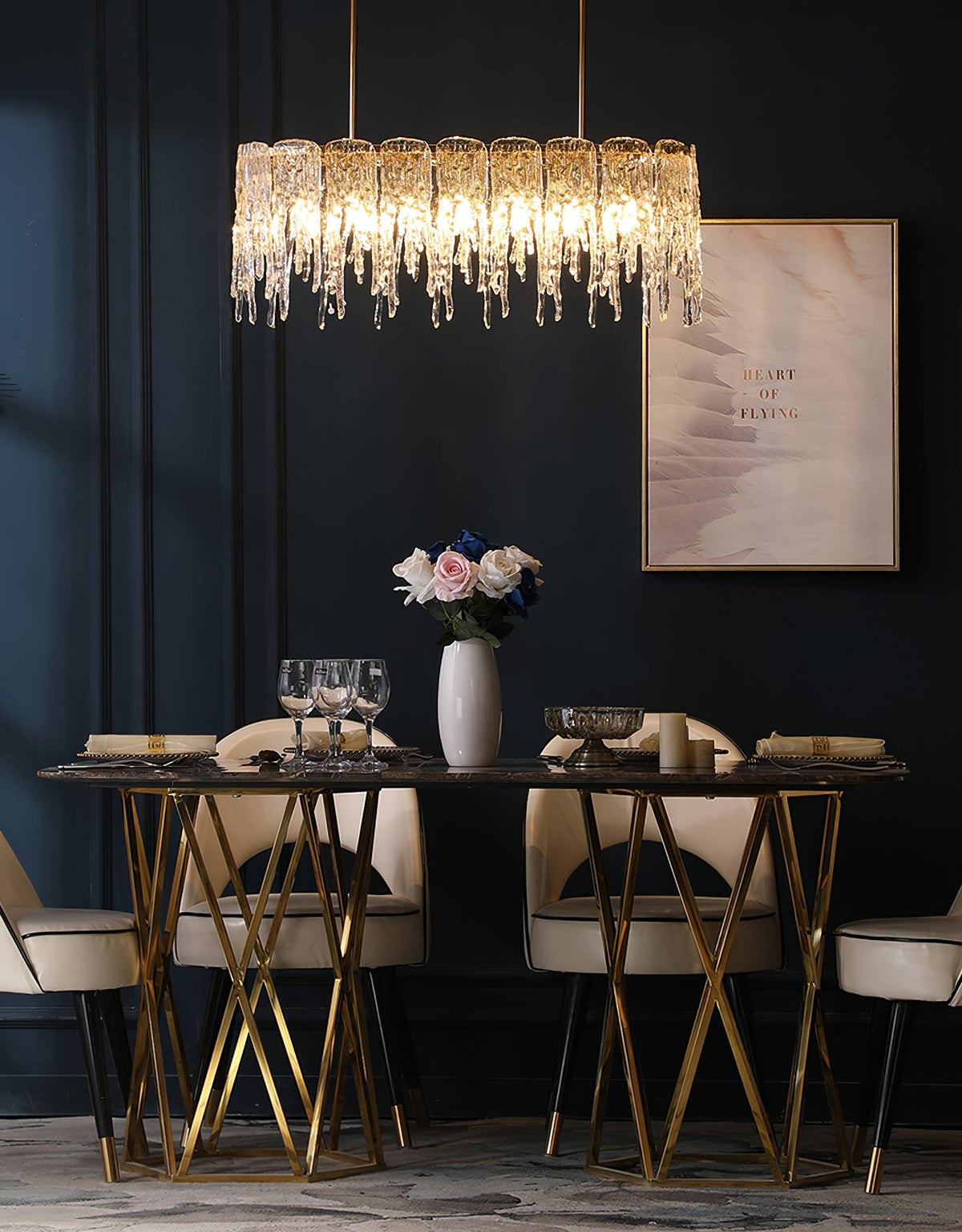 Cathaa Postmodern Luxury Rectangular Icicle Glass Crystal Chandelier